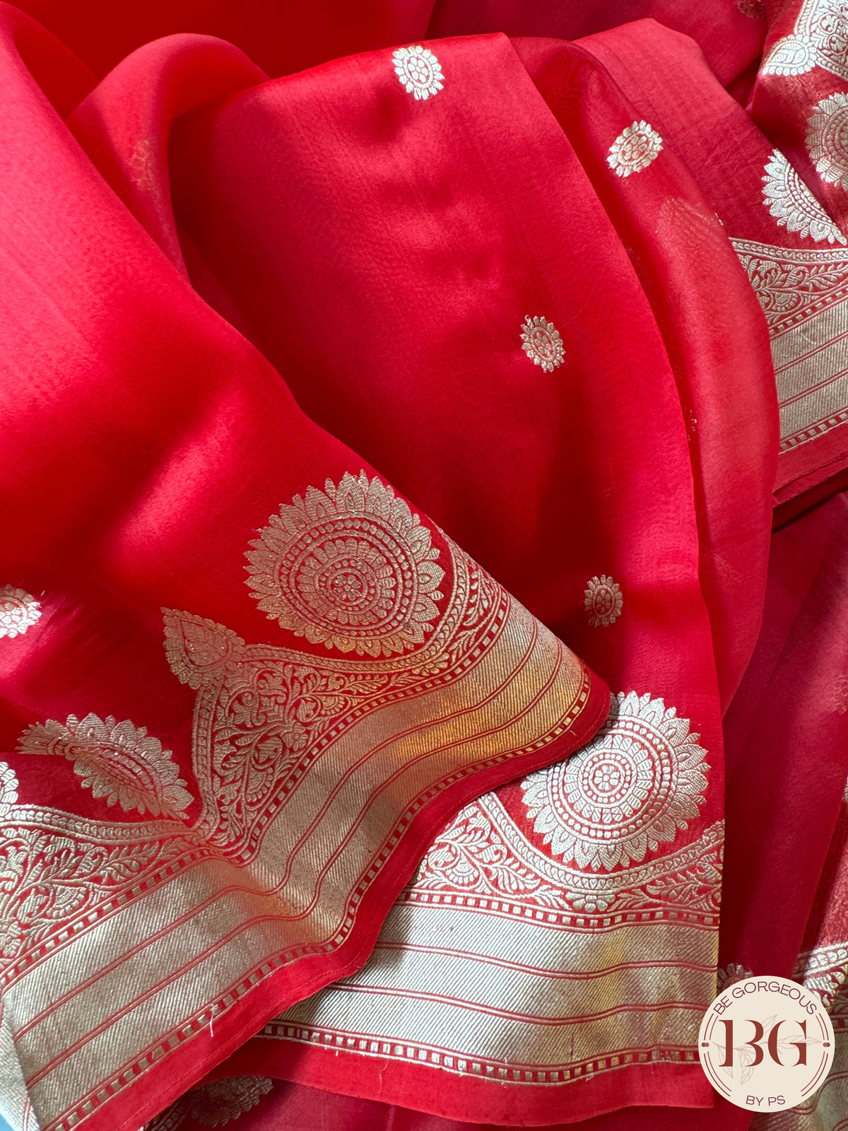 Banarasi Handloom Kora Organza Silk Saree - Silk mark certfied - Red