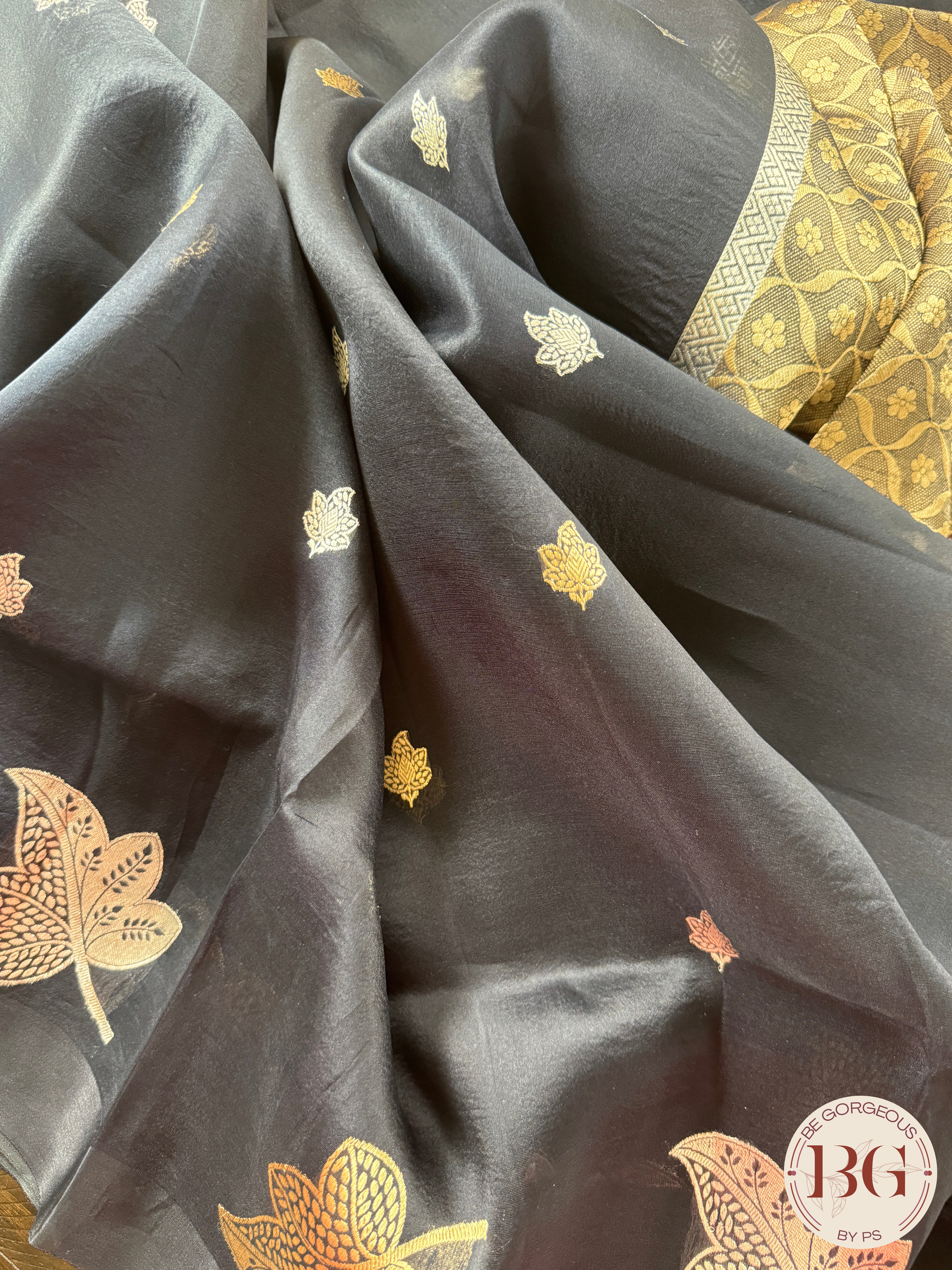 Banarasi Handloom Kora Organza Silk Saree - Silk mark certfied - Black