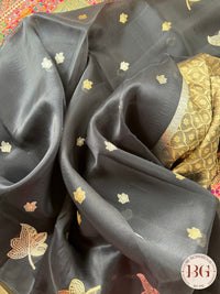 Banarasi Handloom Kora Organza Silk Saree - Silk mark certfied - Black