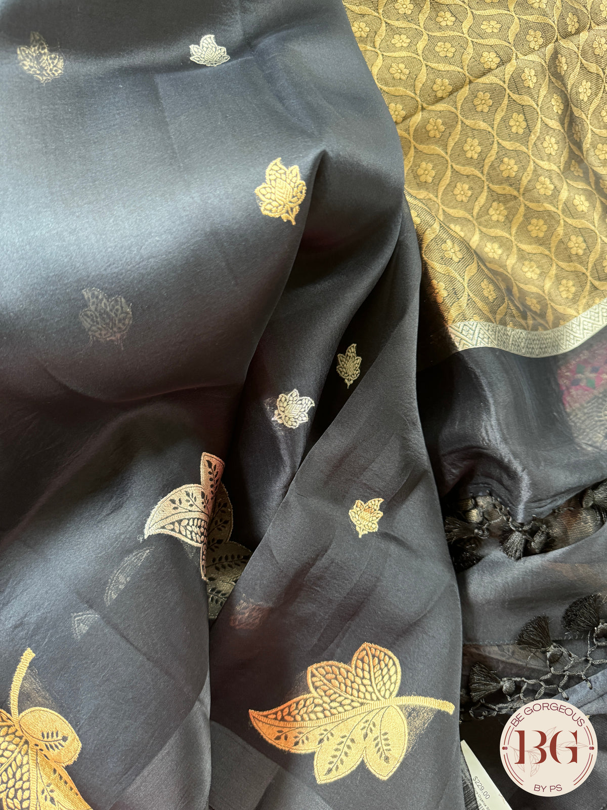 Banarasi Handloom Kora Organza Silk Saree - Silk mark certfied - Black