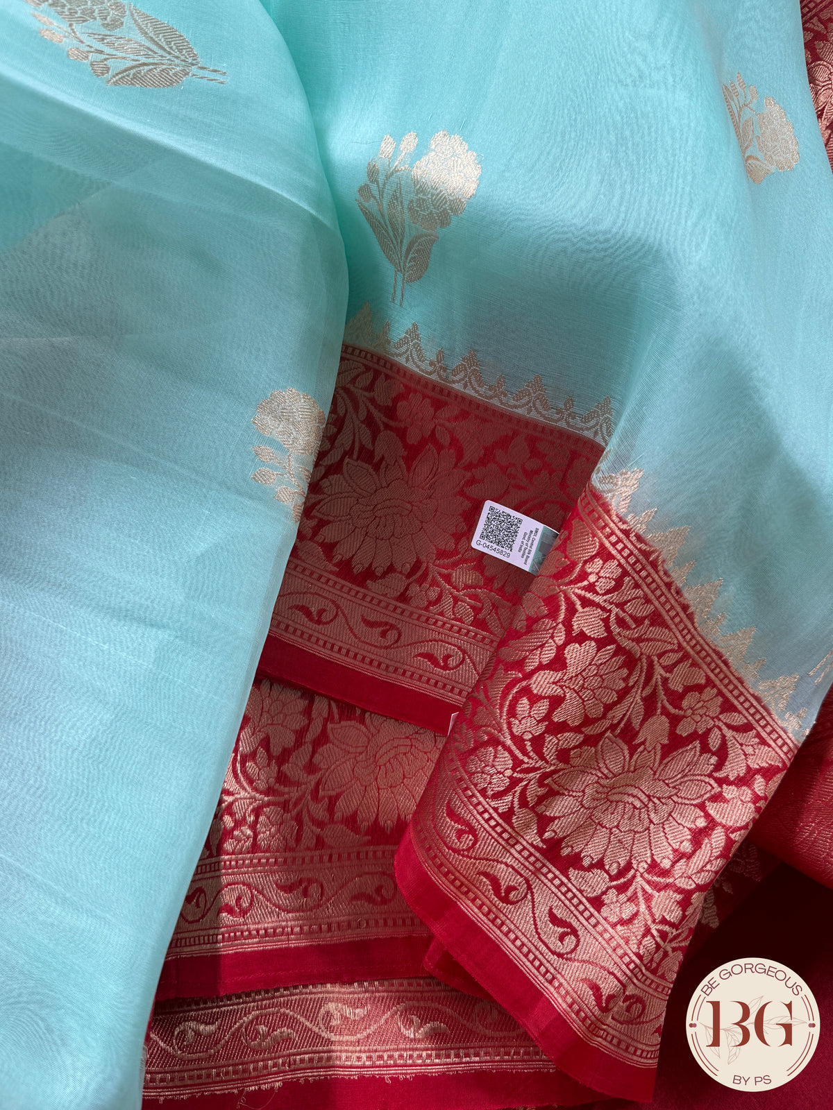 Banarasi Handloom Kora Organza Silk Saree - Silk mark certfied - Green Blue