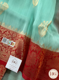 Banarasi Handloom Kora Organza Silk Saree - Silk mark certfied - Green Blue