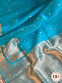 Banarasi Handloom Kora Organza Silk Saree - Silk mark certfied - Blue