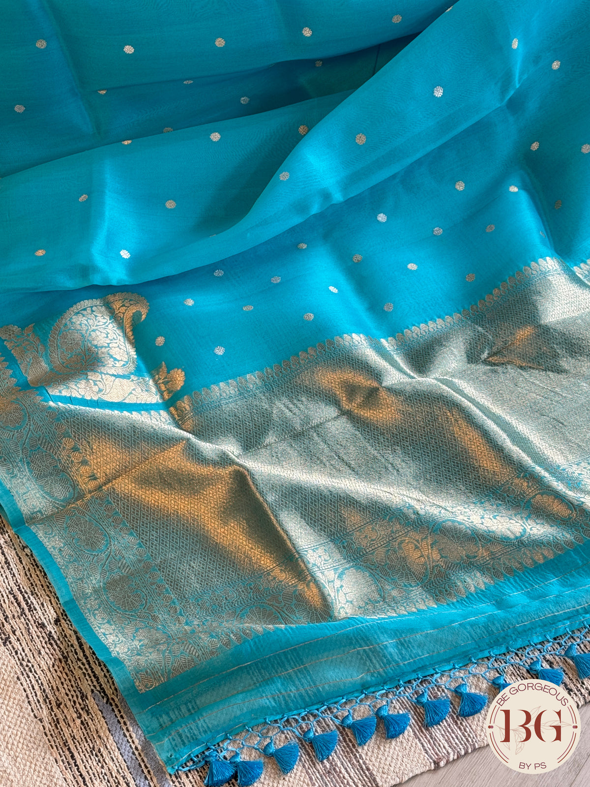 Banarasi Handloom Kora Organza Silk Saree - Silk mark certfied - Blue