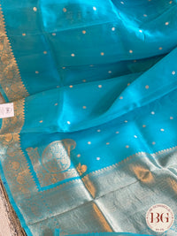 Banarasi Handloom Kora Organza Silk Saree - Silk mark certfied - Blue