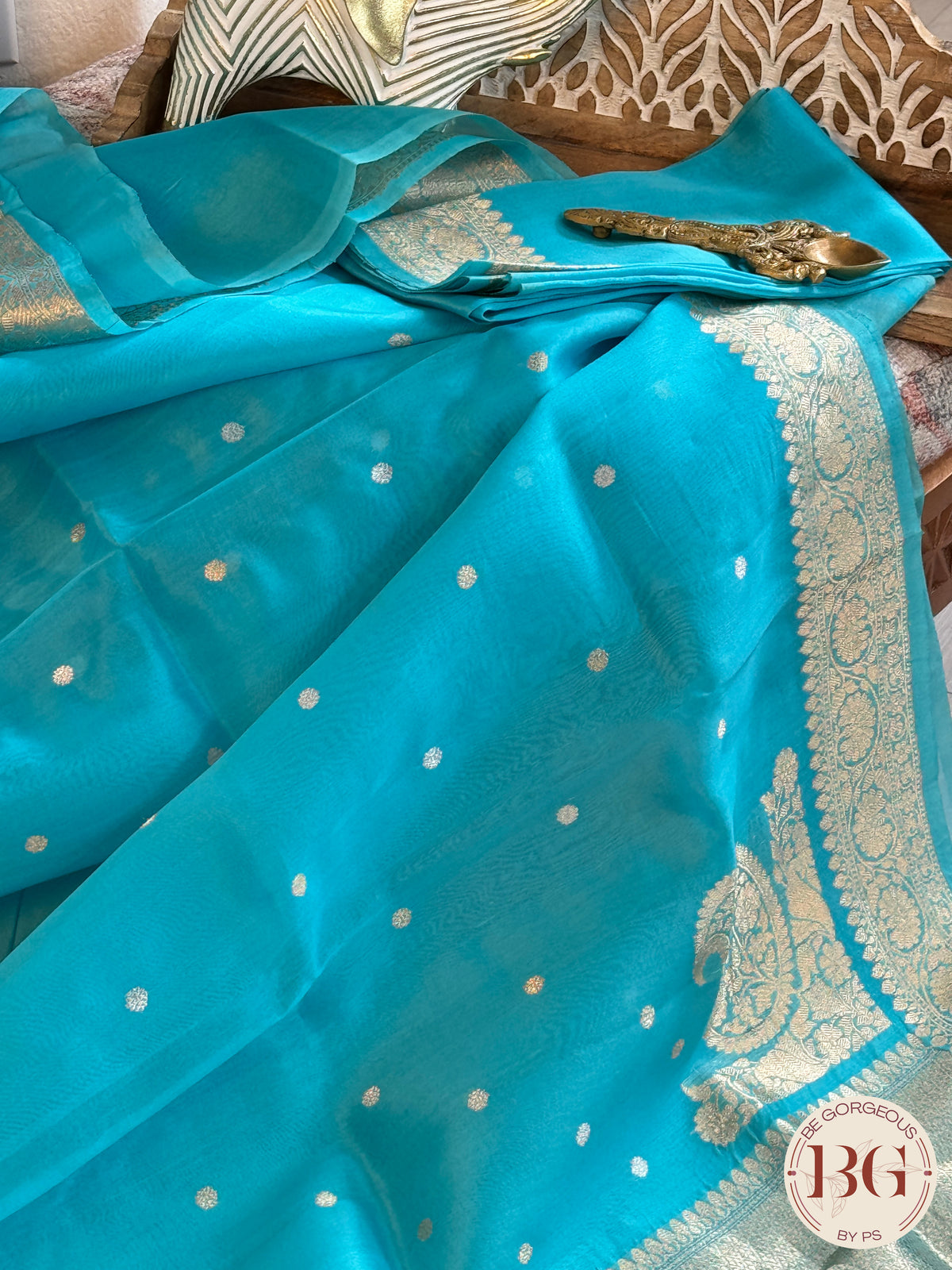 Banarasi Handloom Kora Organza Silk Saree - Silk mark certfied - Blue