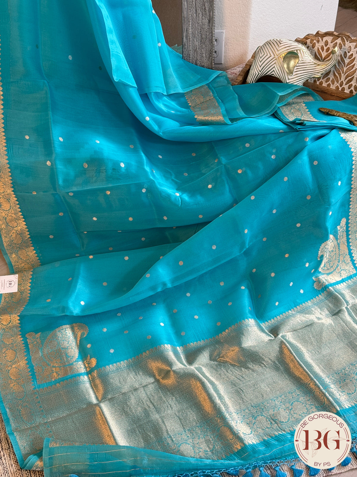 Banarasi Handloom Kora Organza Silk Saree - Silk mark certfied - Blue