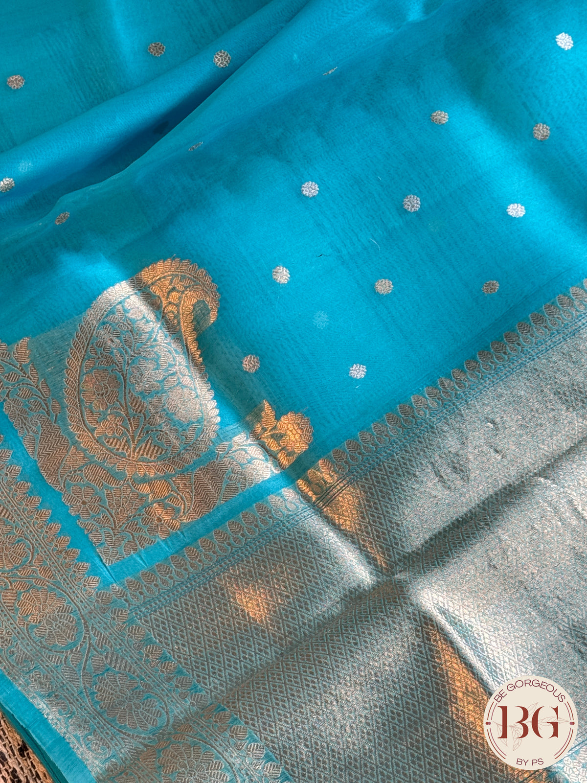 Banarasi Handloom Kora Organza Silk Saree - Silk mark certfied - Blue