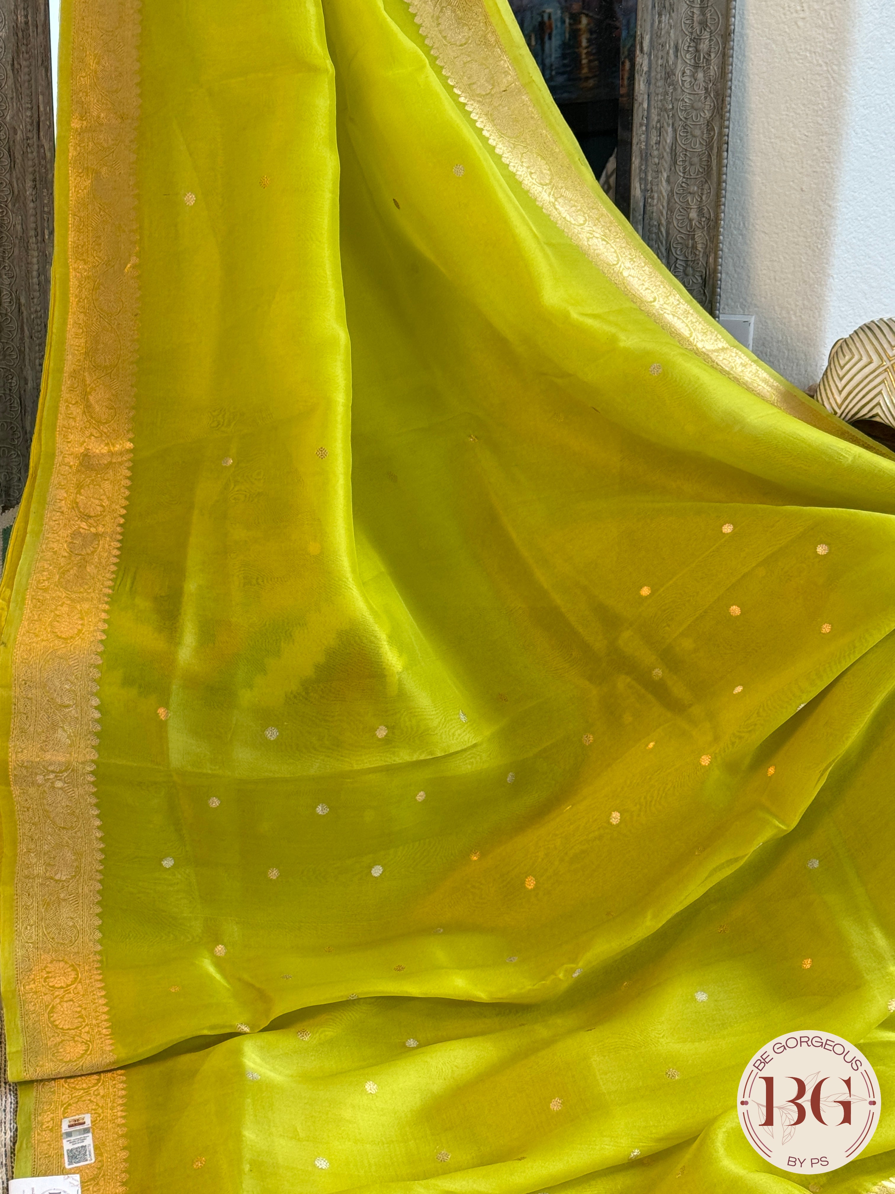 Banarasi Handloom Kora Organza Silk Saree - Silk mark certfied - Green