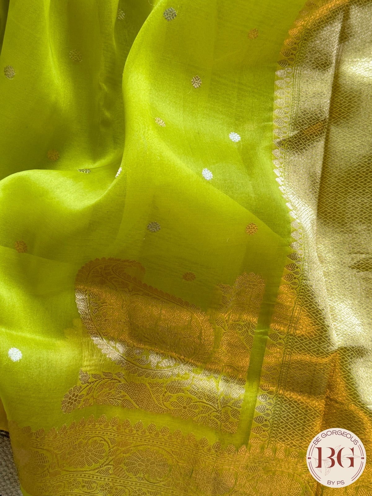 Banarasi Handloom Kora Organza Silk Saree - Silk mark certfied - Green