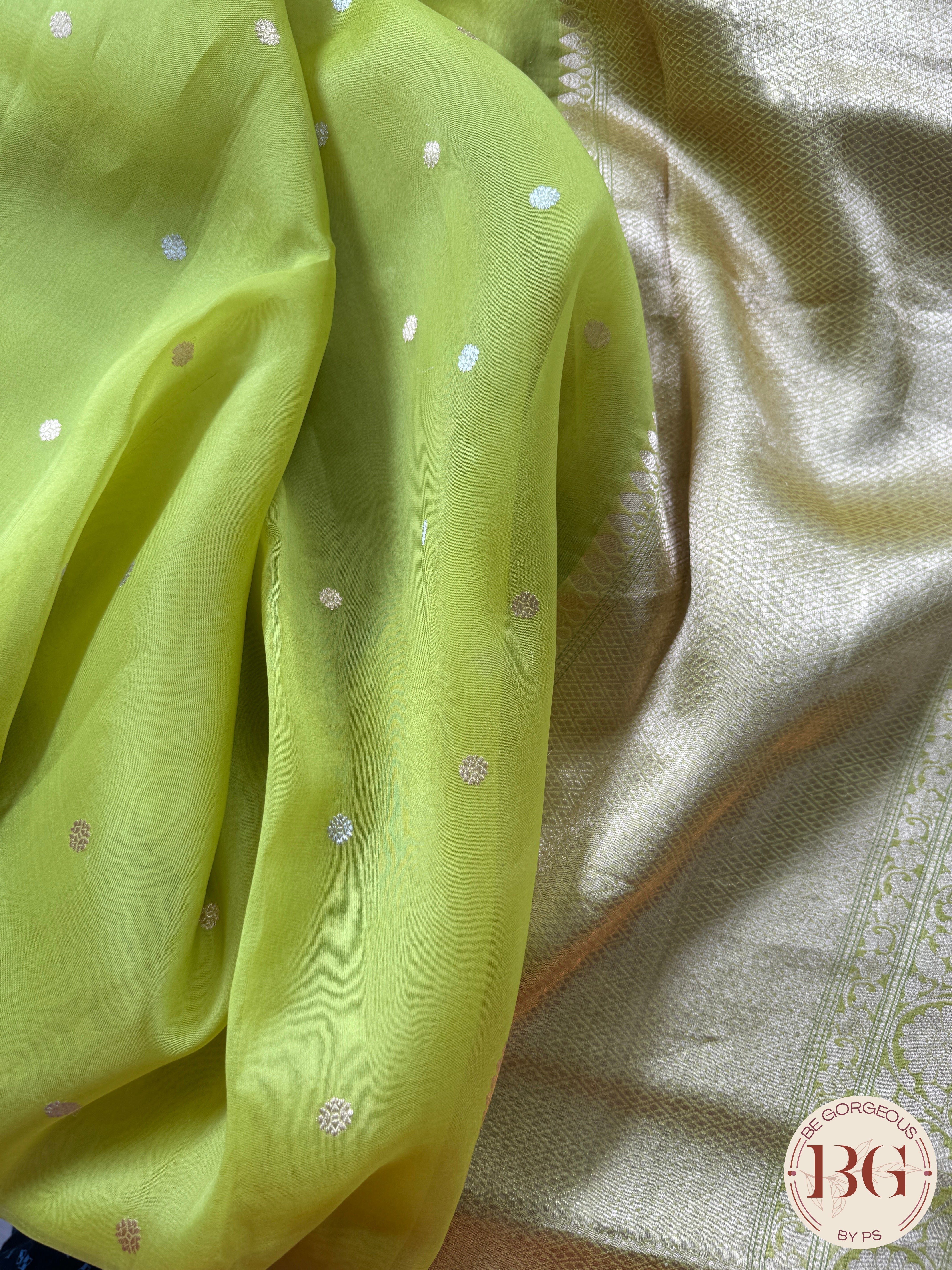 Banarasi Handloom Kora Organza Silk Saree - Silk mark certfied - Green