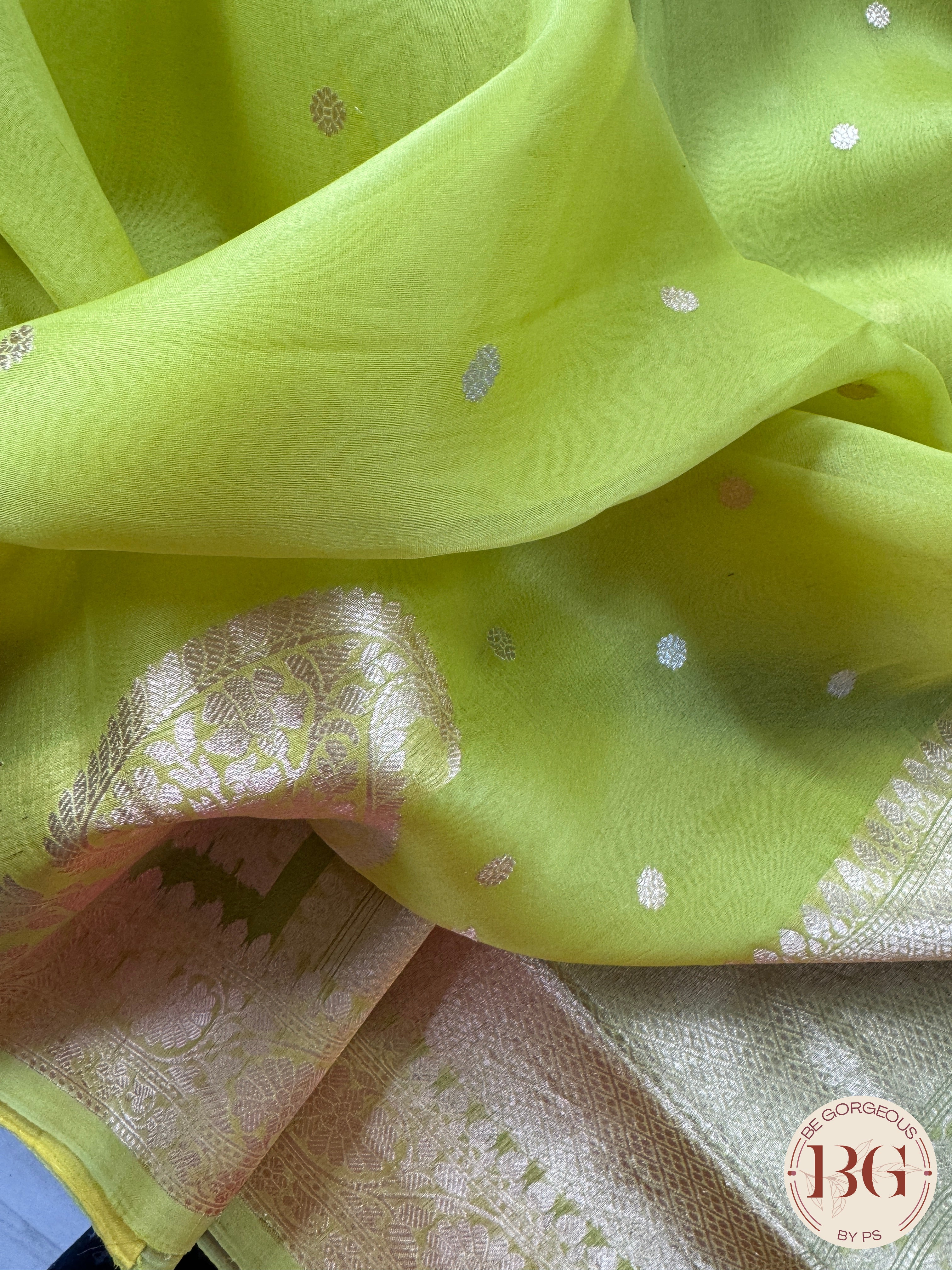 Banarasi Handloom Kora Organza Silk Saree - Silk mark certfied - Green