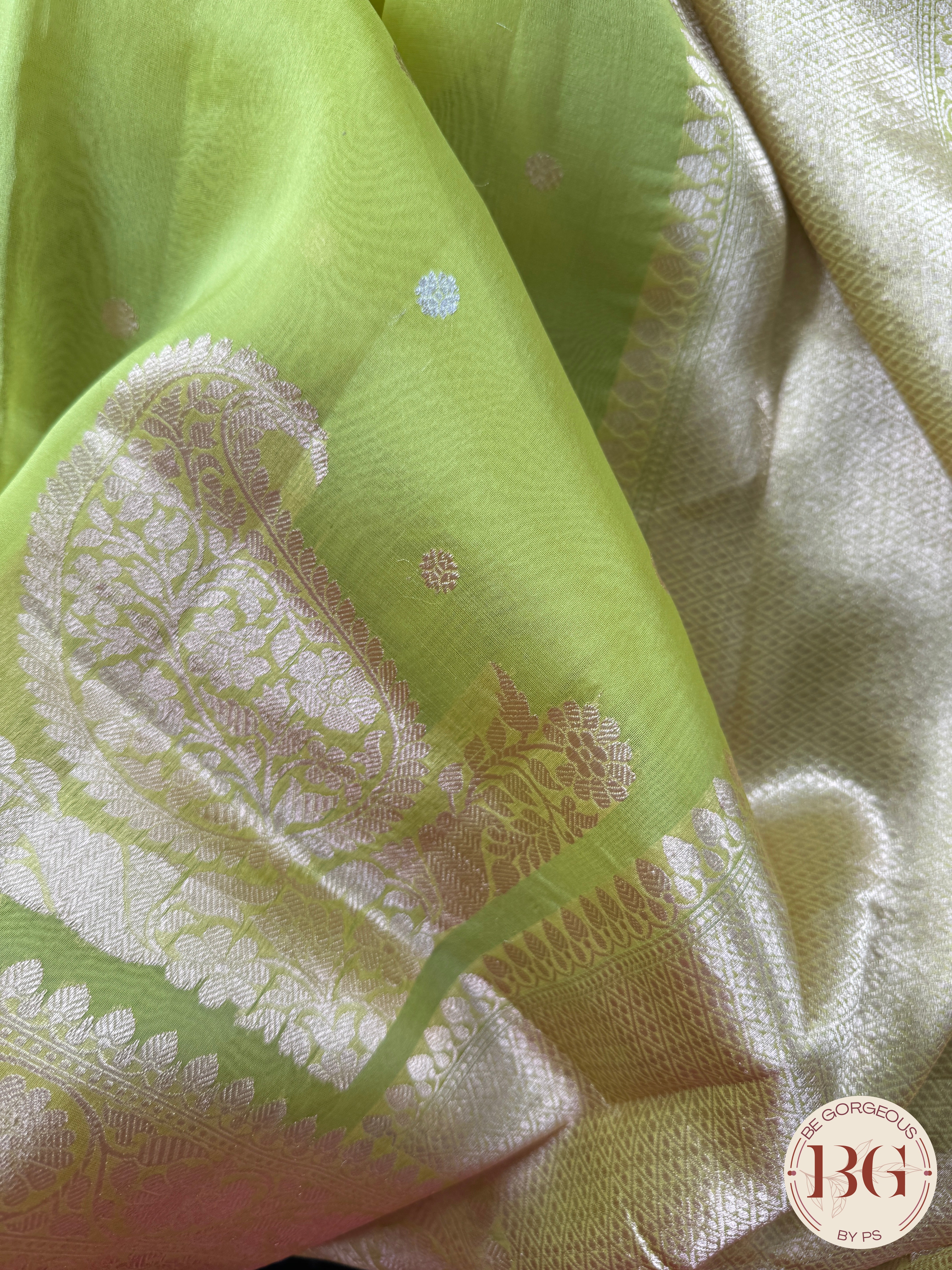 Banarasi Handloom Kora Organza Silk Saree - Silk mark certfied - Green