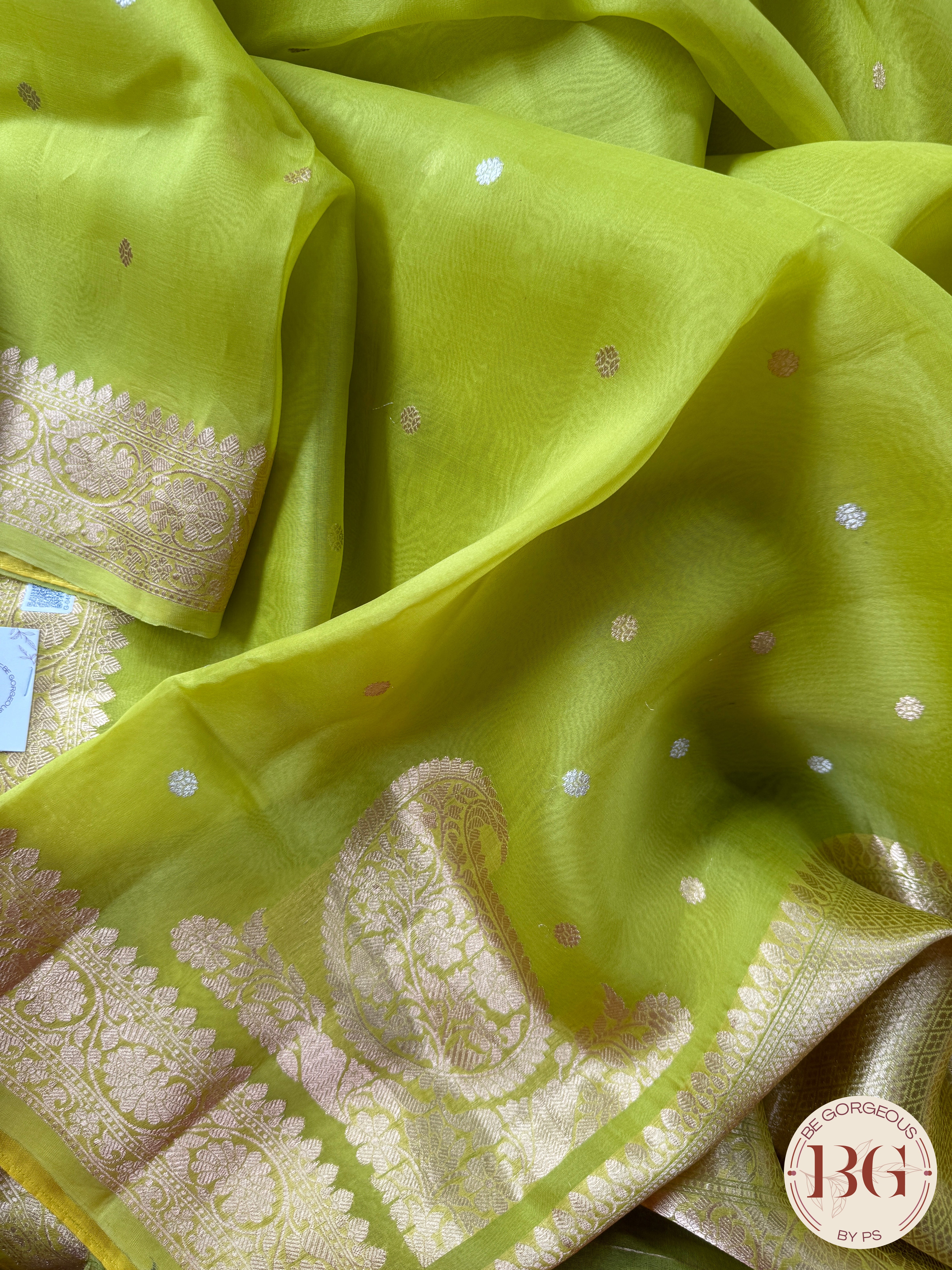 Banarasi Handloom Kora Organza Silk Saree - Silk mark certfied - Green