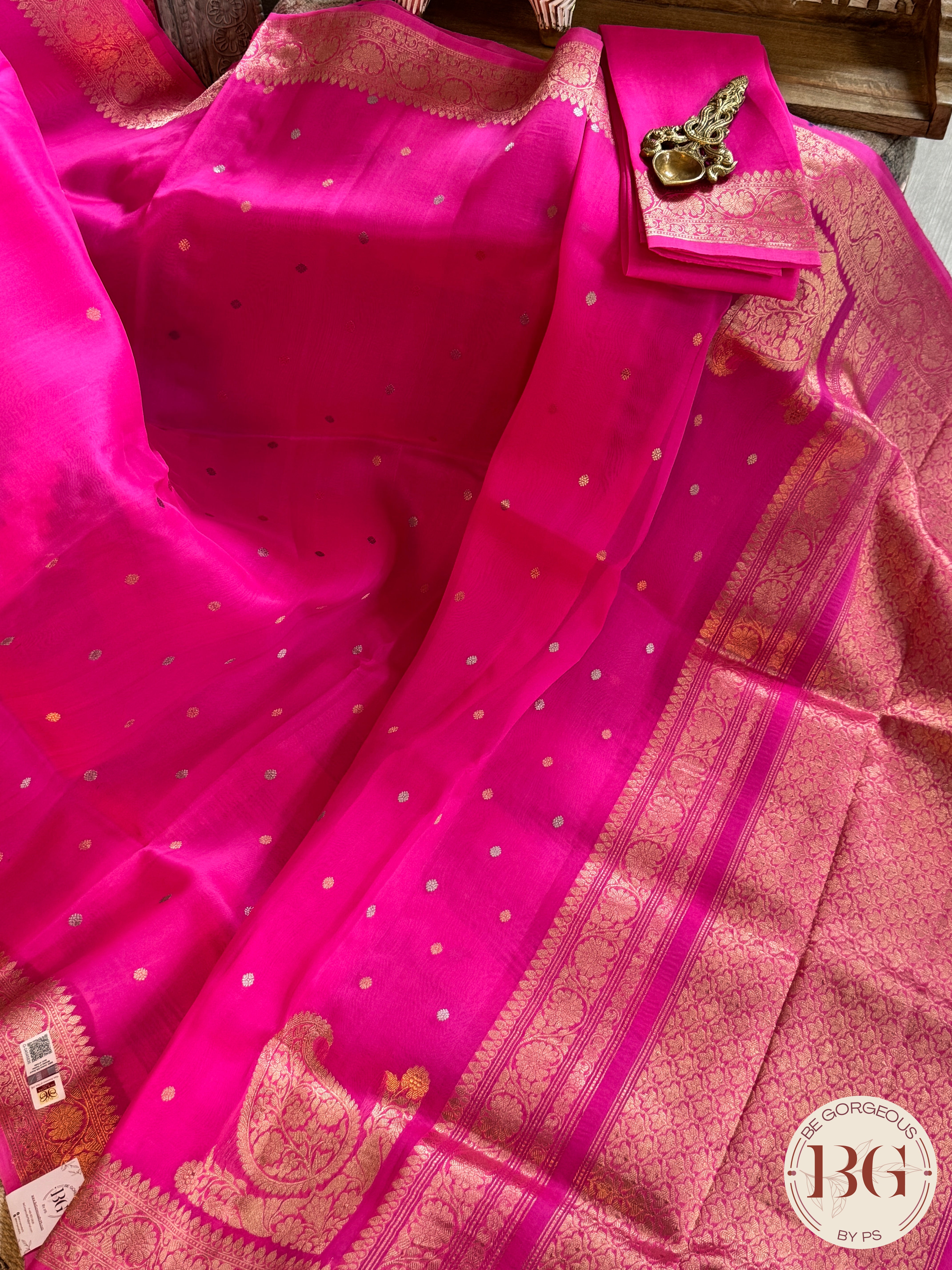 Banarasi Handloom Kora Organza Silk Saree - Silk mark certfied - Pink