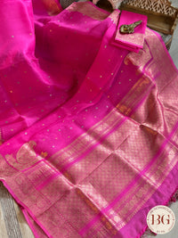 Banarasi Handloom Kora Organza Silk Saree - Silk mark certfied - Pink