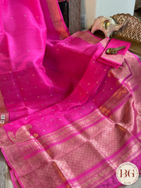 Banarasi Handloom Kora Organza Silk Saree - Silk mark certfied - Pink