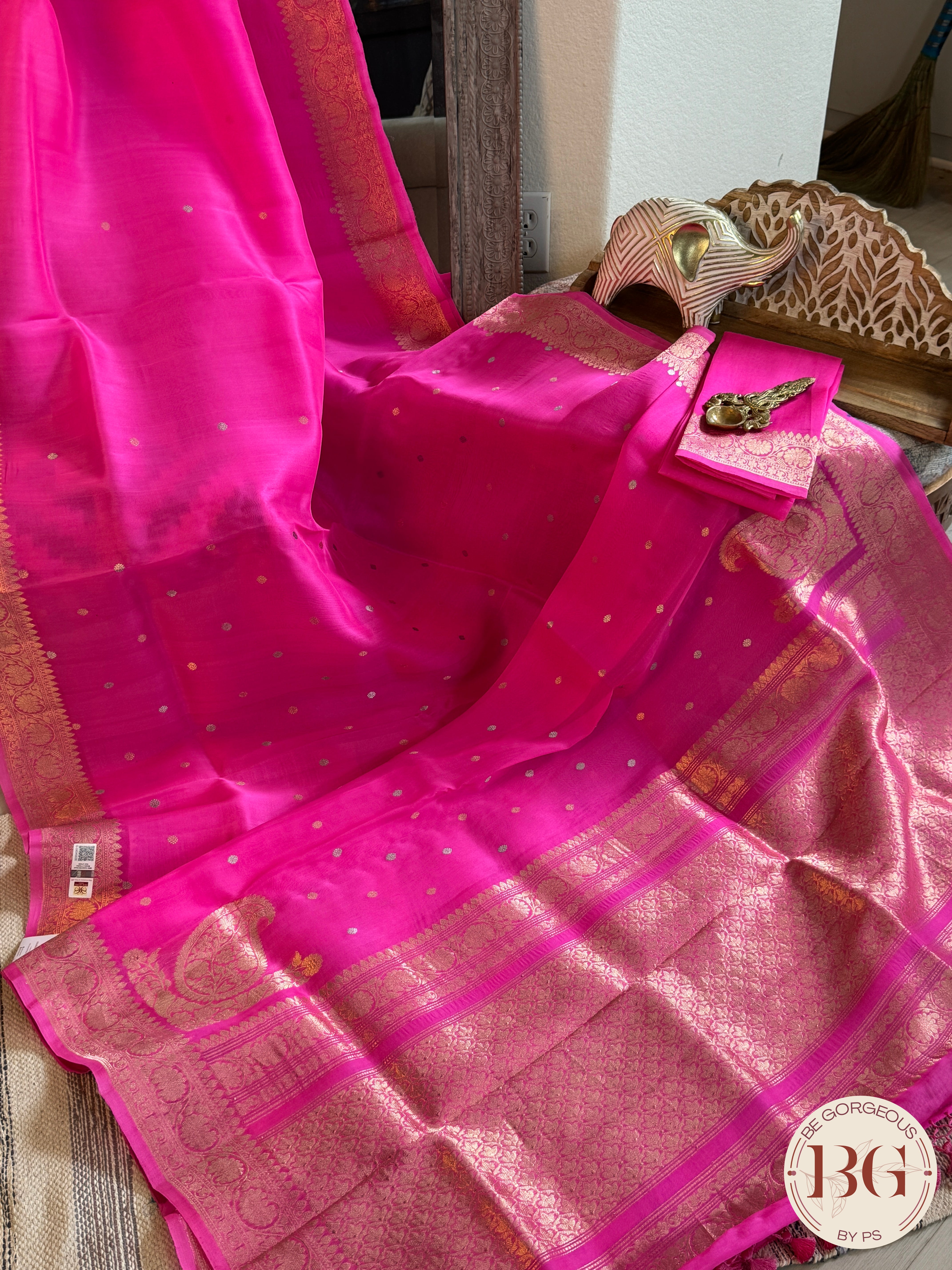 Banarasi Handloom Kora Organza Silk Saree - Silk mark certfied - Pink