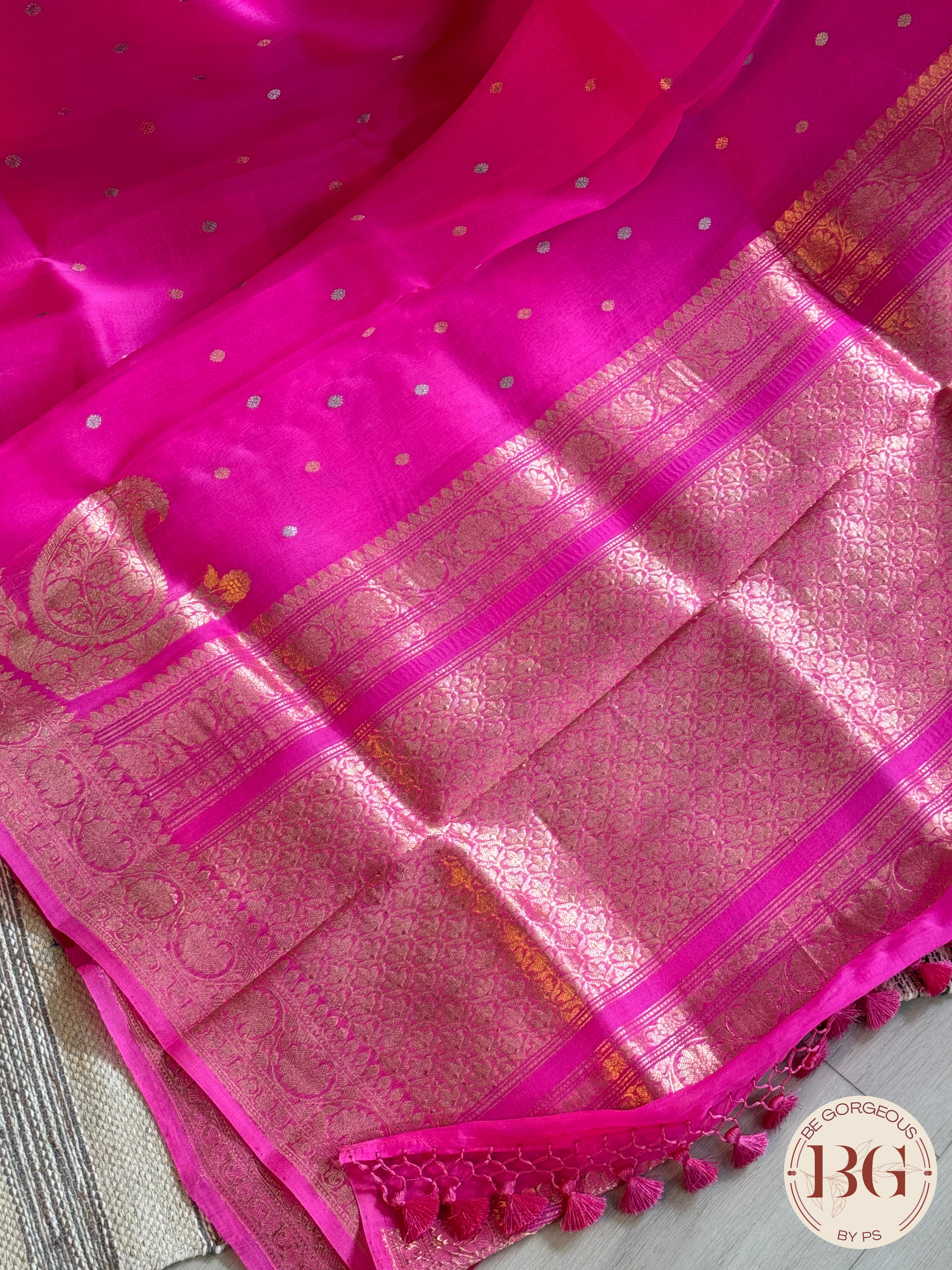 Banarasi Handloom Kora Organza Silk Saree - Silk mark certfied - Pink