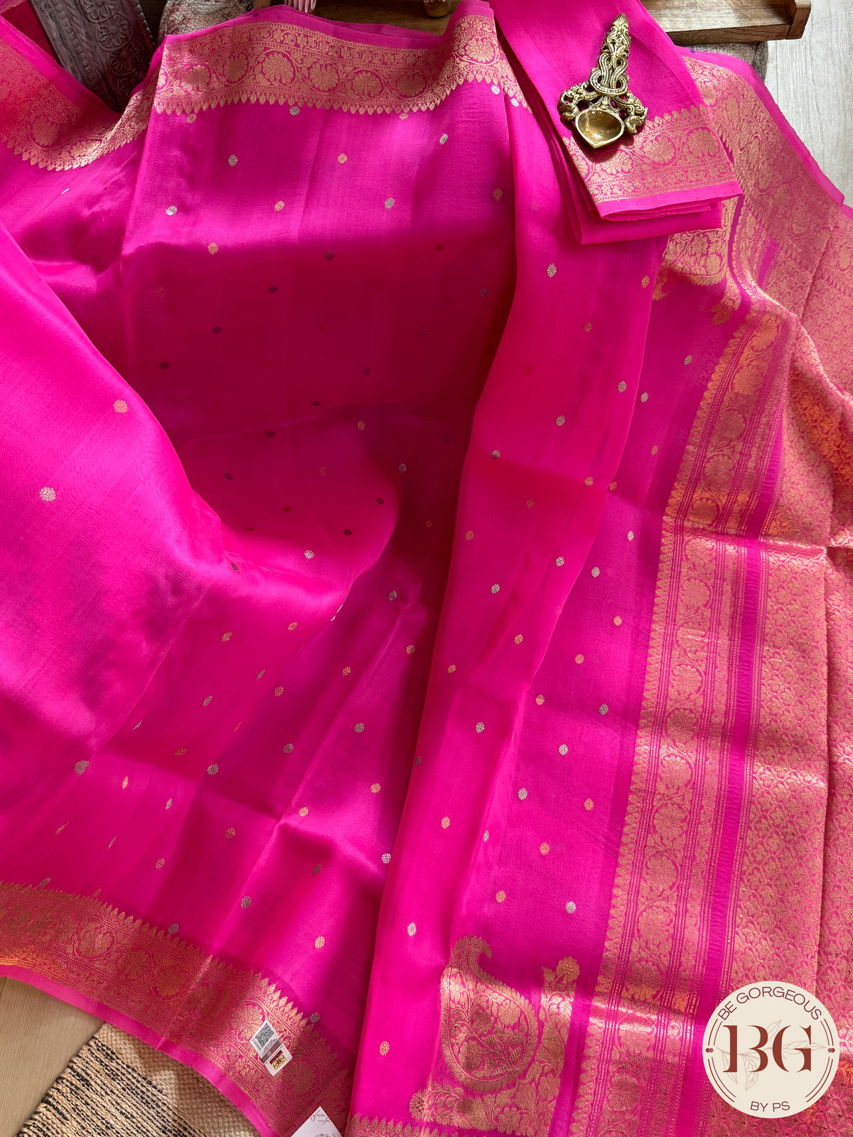 Banarasi Handloom Kora Organza Silk Saree - Silk mark certfied - Pink