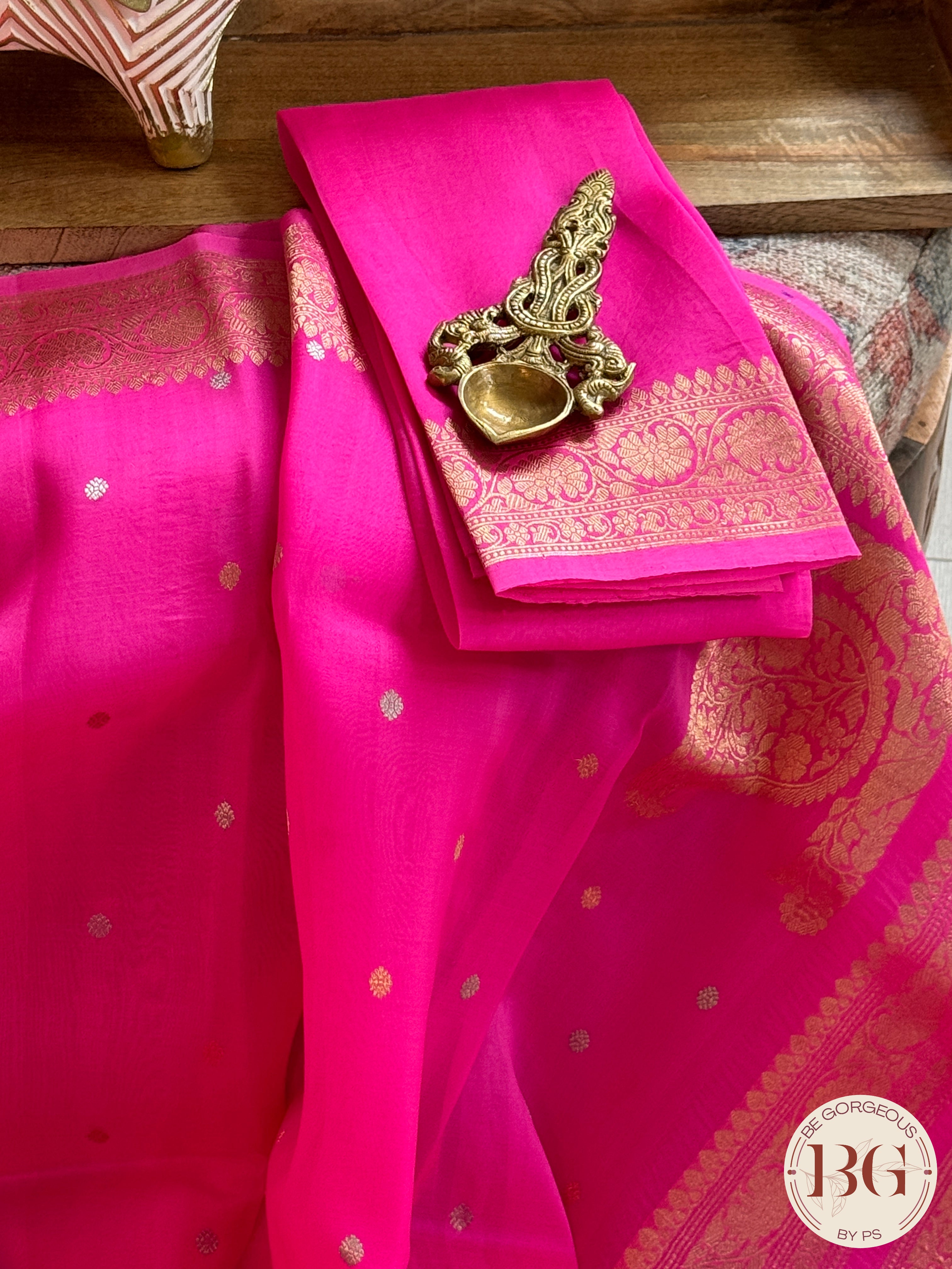 Banarasi Handloom Kora Organza Silk Saree - Silk mark certfied - Pink