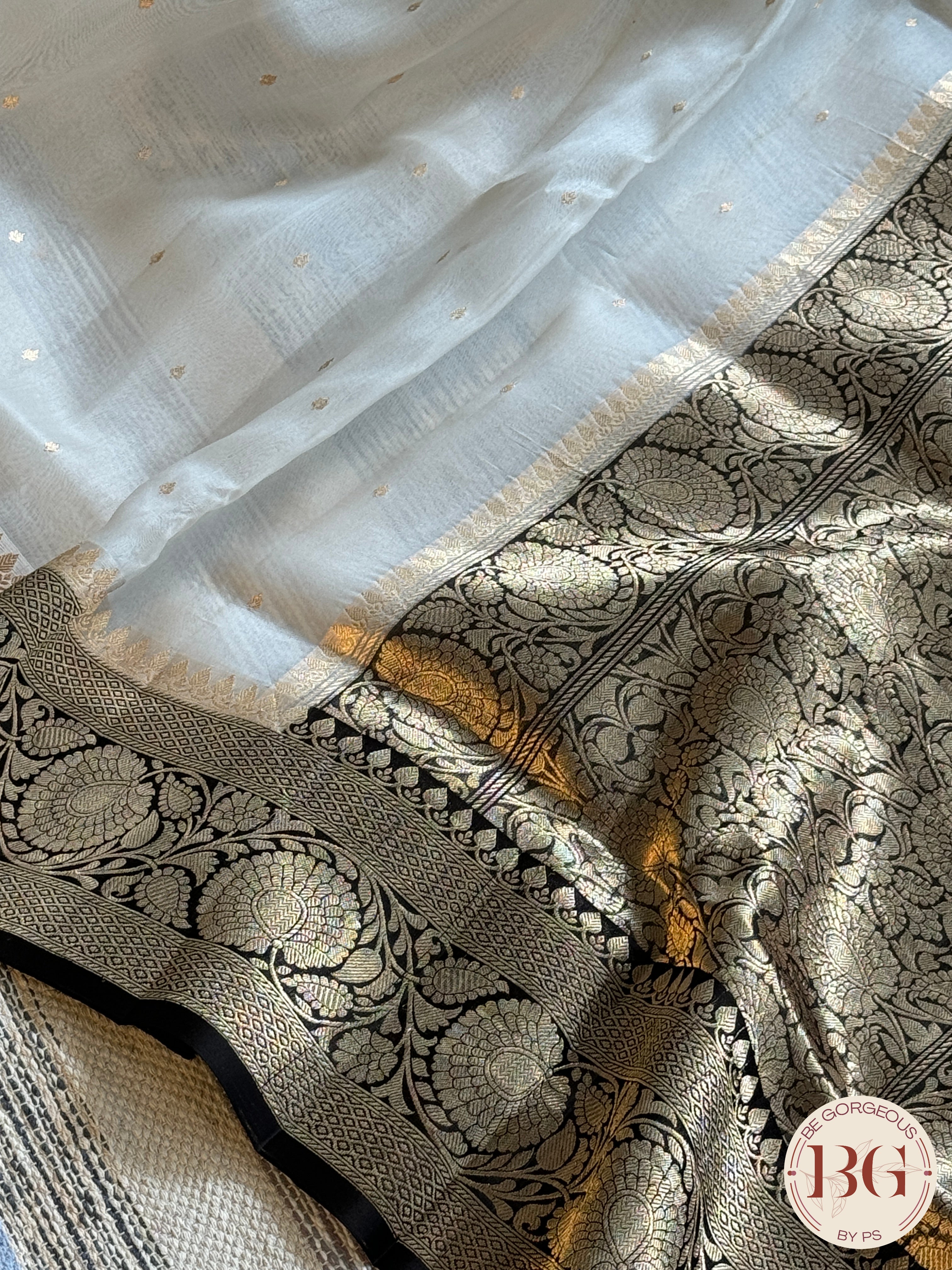 Banarasi Handloom Kora Organza Silk Saree - Silk mark certfied - cream