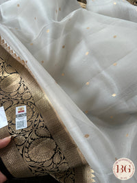 Banarasi Handloom Kora Organza Silk Saree - Silk mark certfied - cream