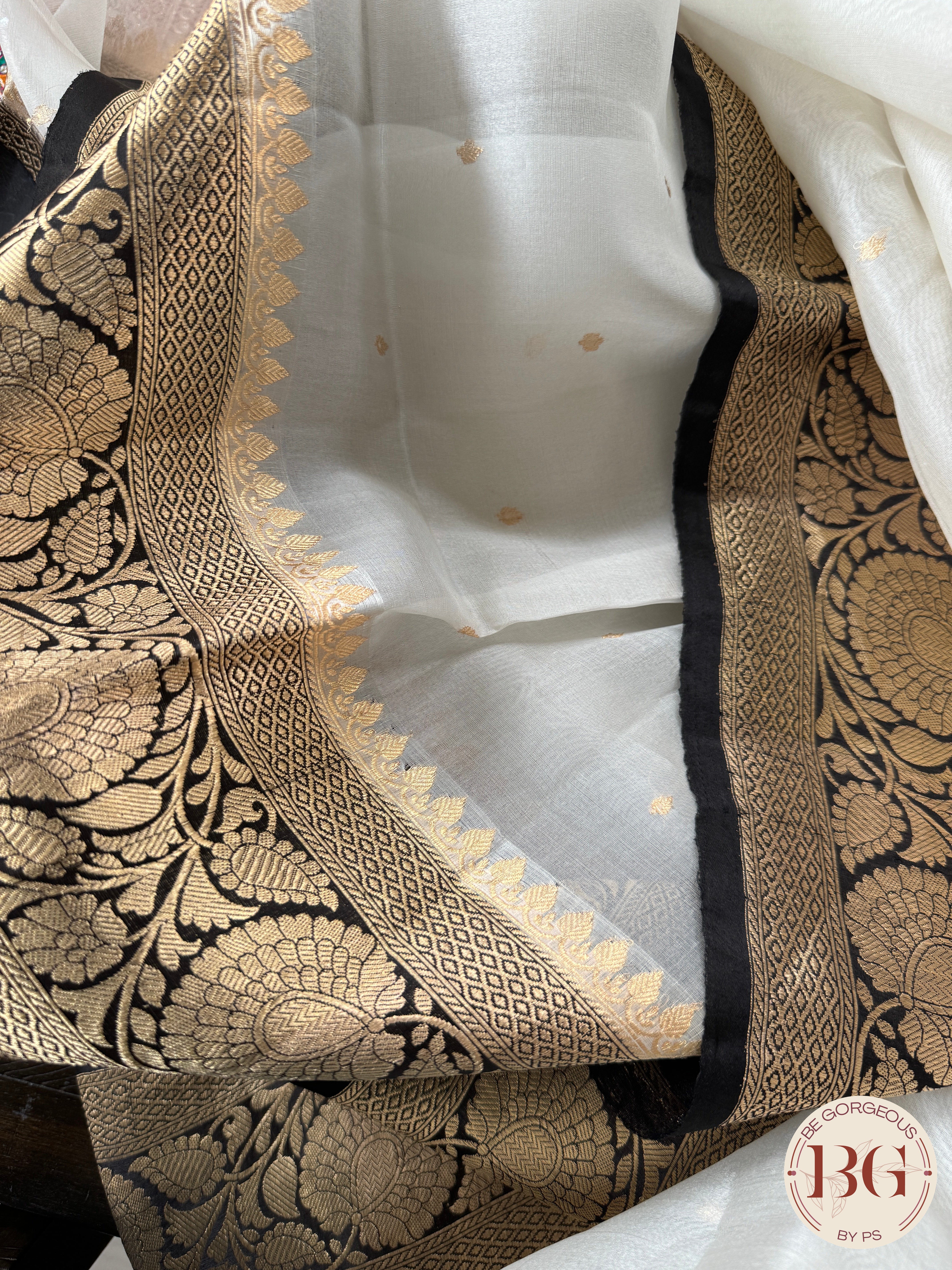 Banarasi Handloom Kora Organza Silk Saree - Silk mark certfied - cream