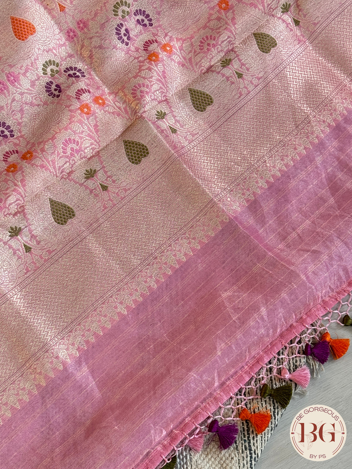 Banarasi Tissue silk mark certified saree with lace - Grey pink