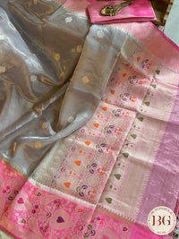 Banarasi Tissue silk mark certified saree with lace - Grey pink