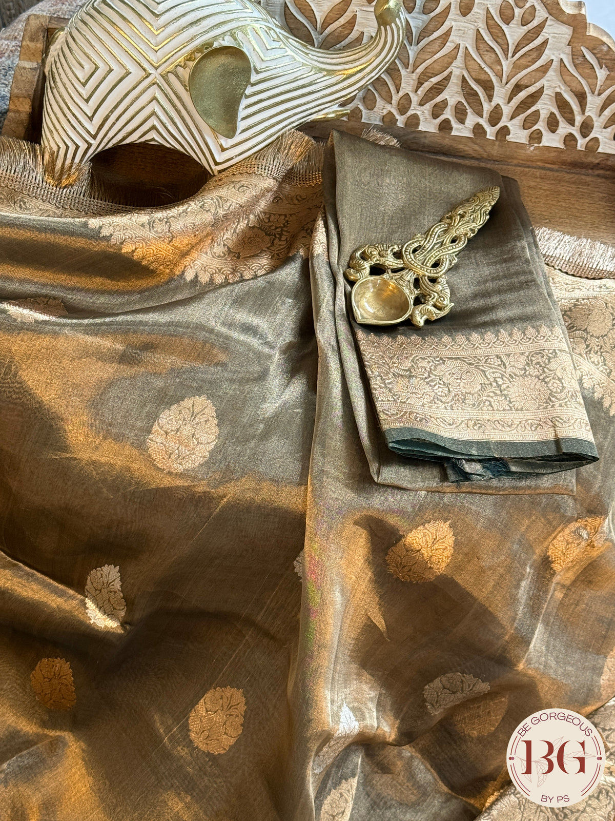 Banarasi Tissue silk mark certified saree with lace - Green