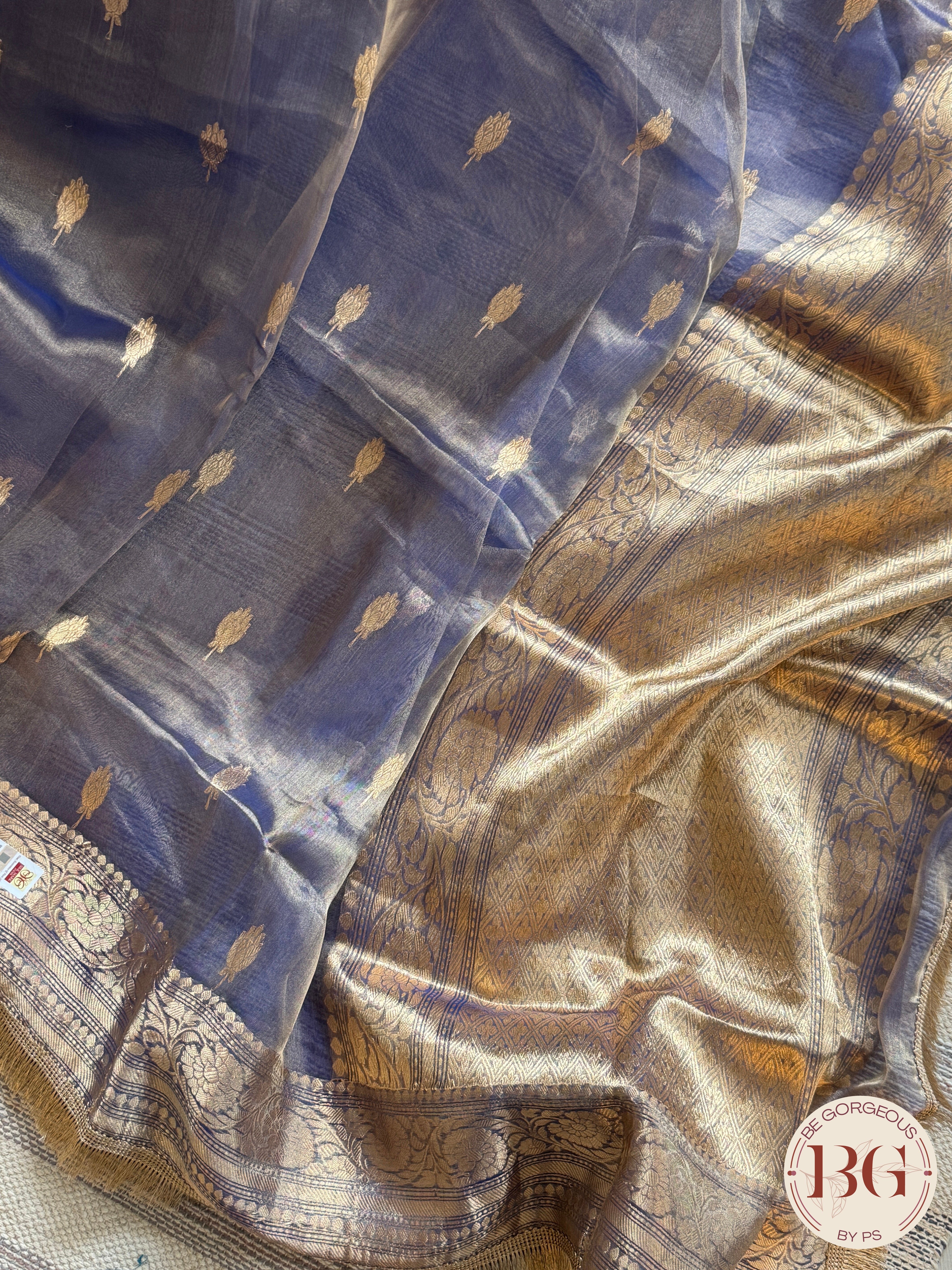 Banarasi Tissue silk mark certified saree with lace - Blue