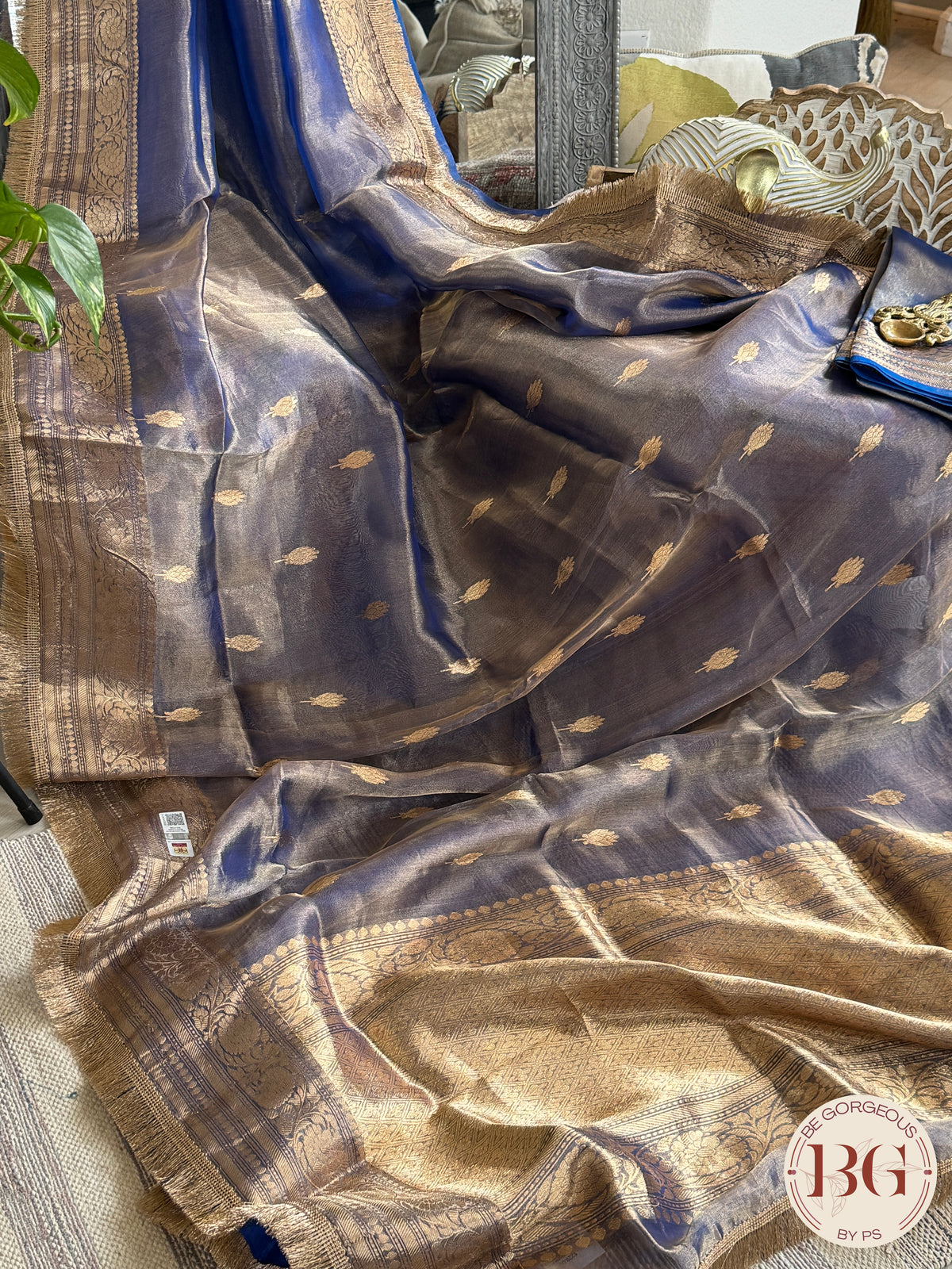 Banarasi Tissue silk mark certified saree with lace - Blue