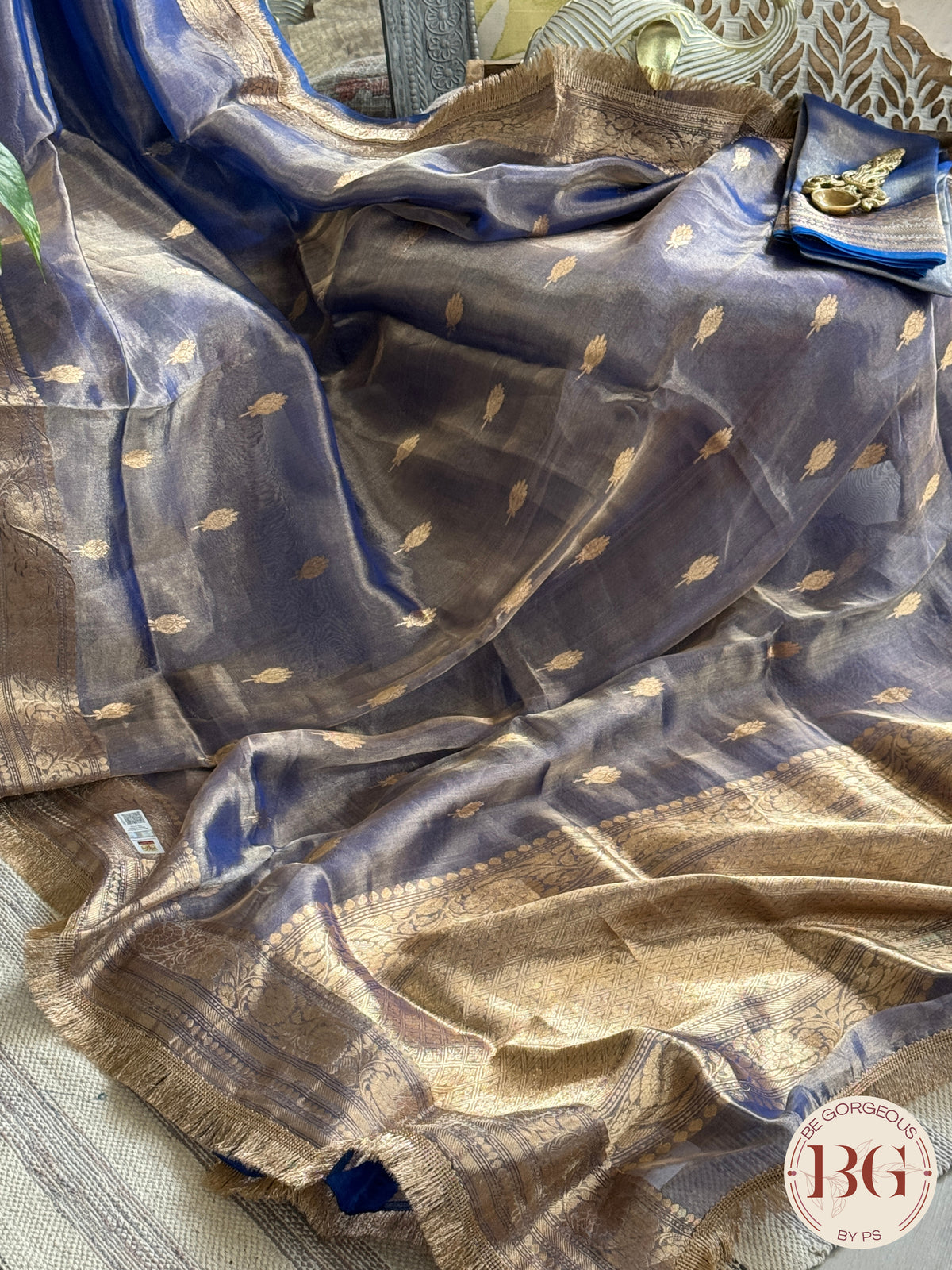 Banarasi Tissue silk mark certified saree with lace - Blue