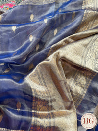 Banarasi Tissue silk mark certified saree with lace - Blue