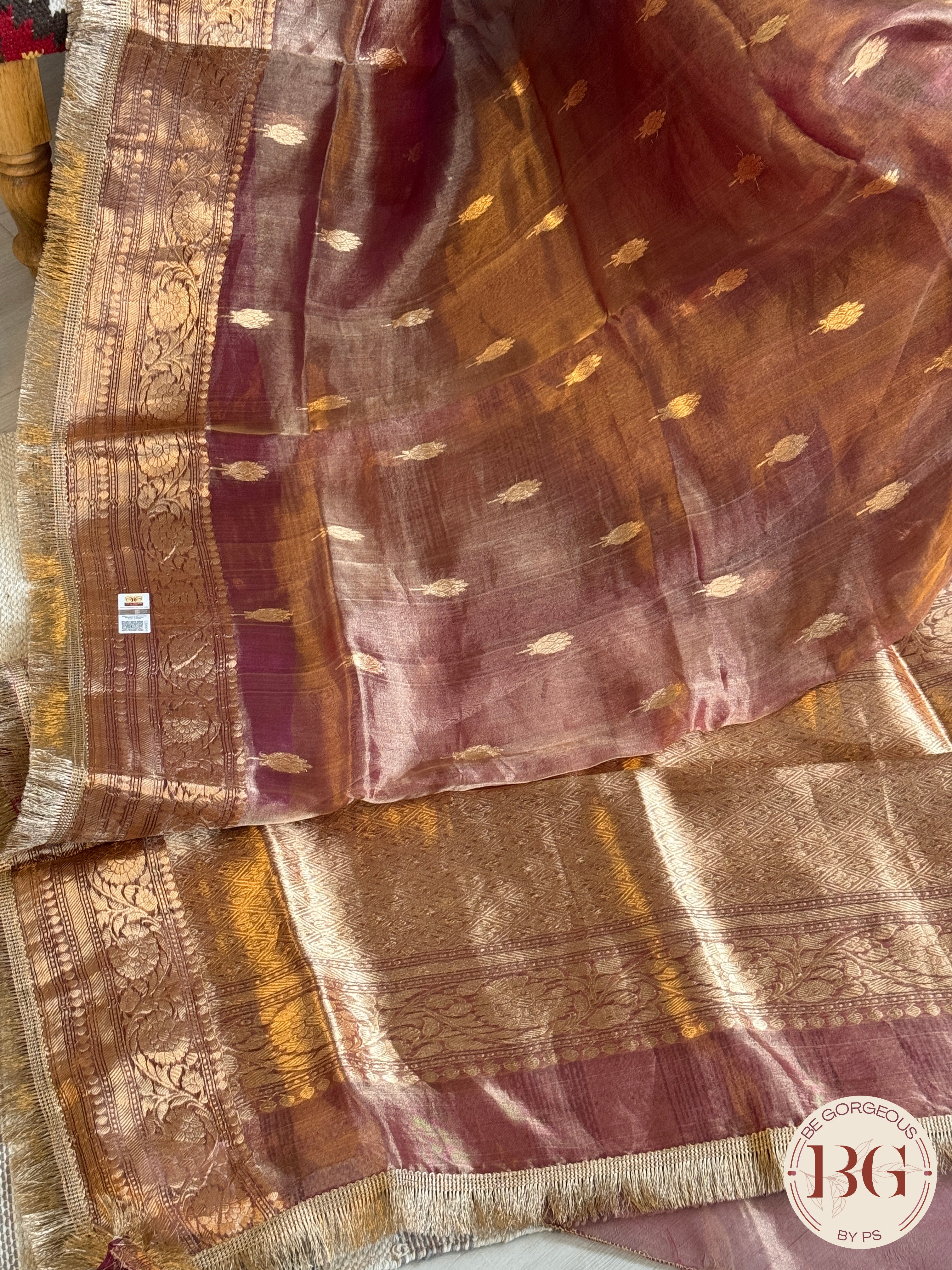 Banarasi Tissue silk mark certified saree with lace - Peach