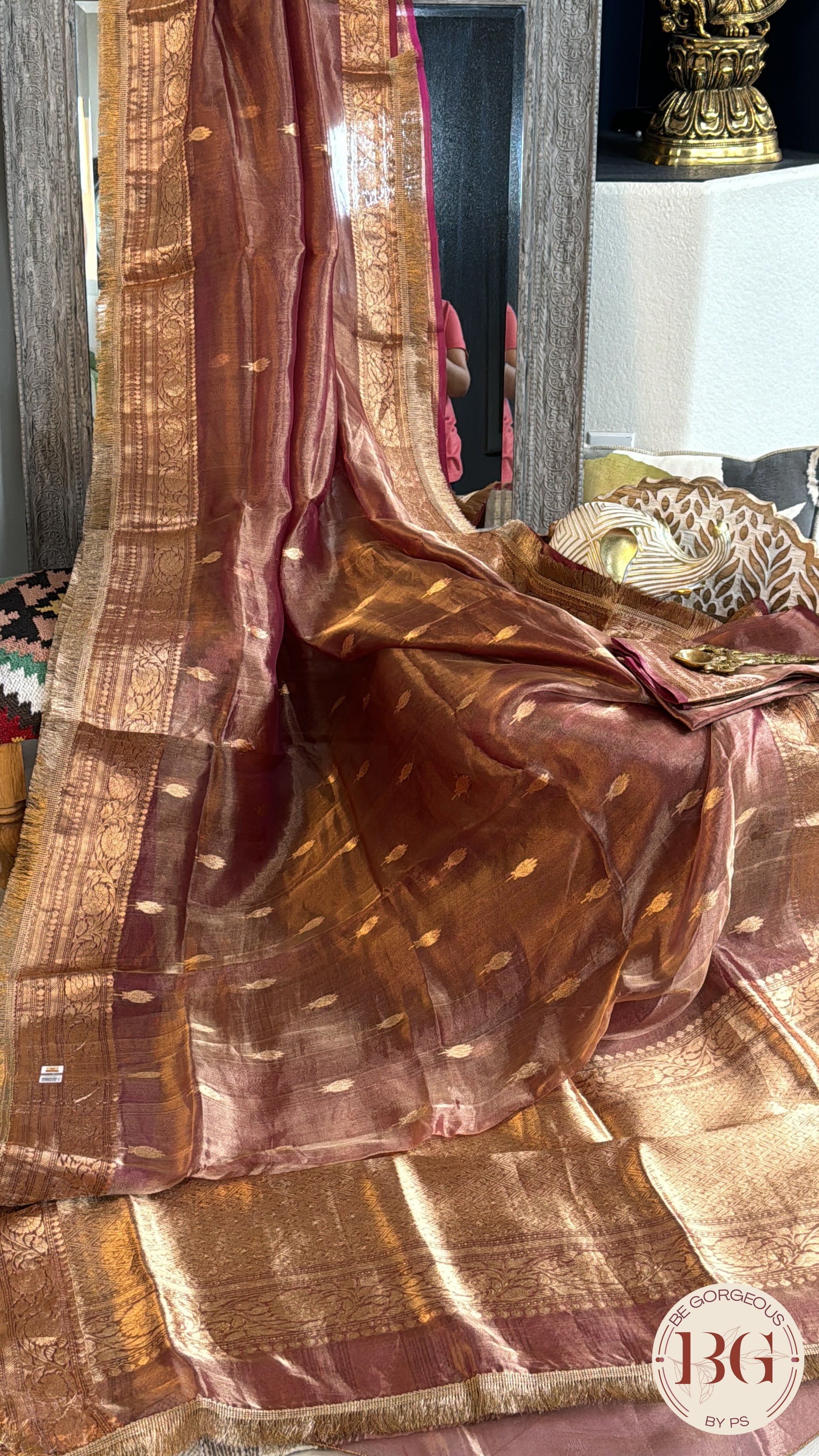 Banarasi Tissue silk mark certified saree with lace - Peach