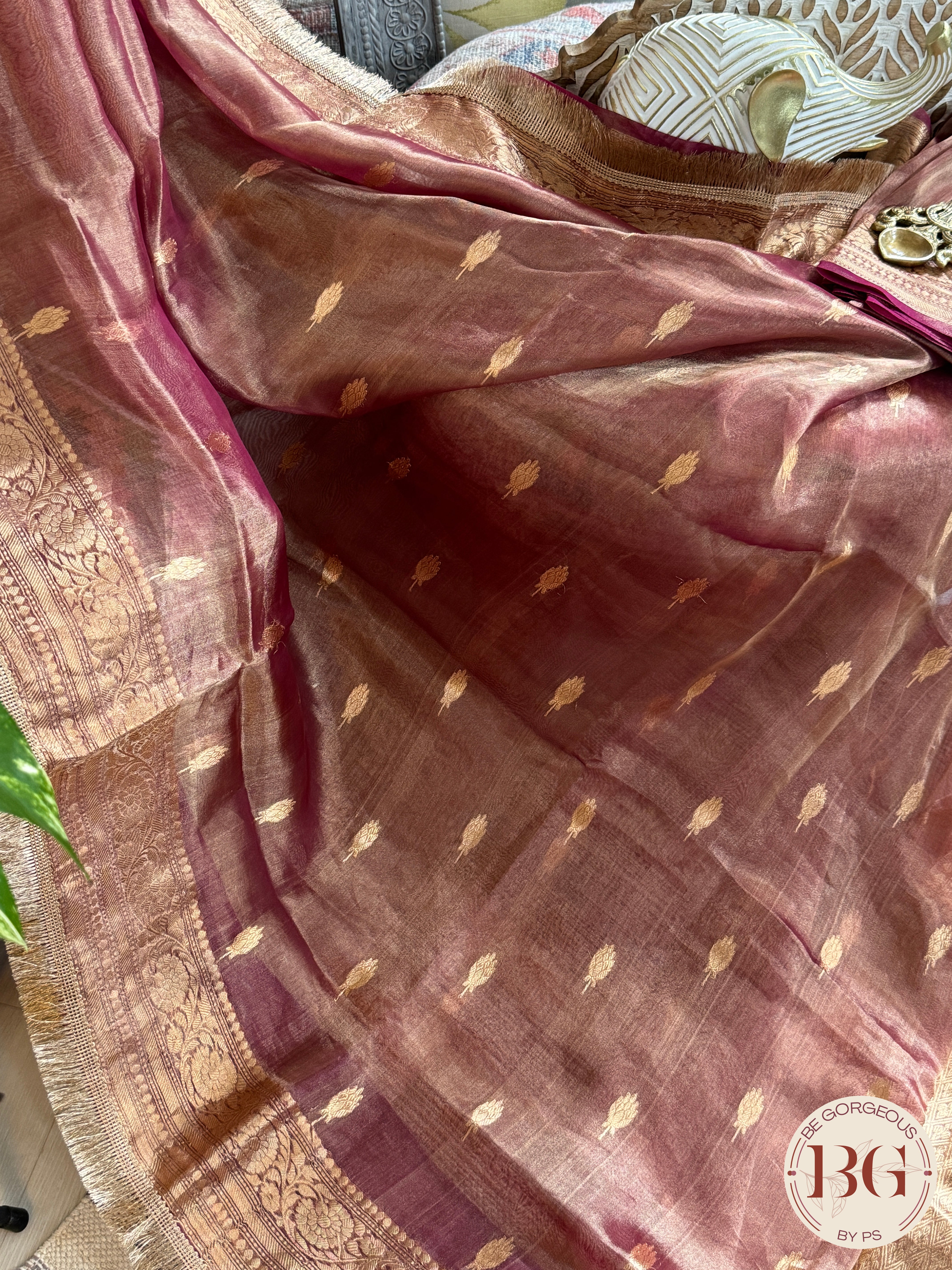 Banarasi Tissue silk mark certified saree with lace - Peach