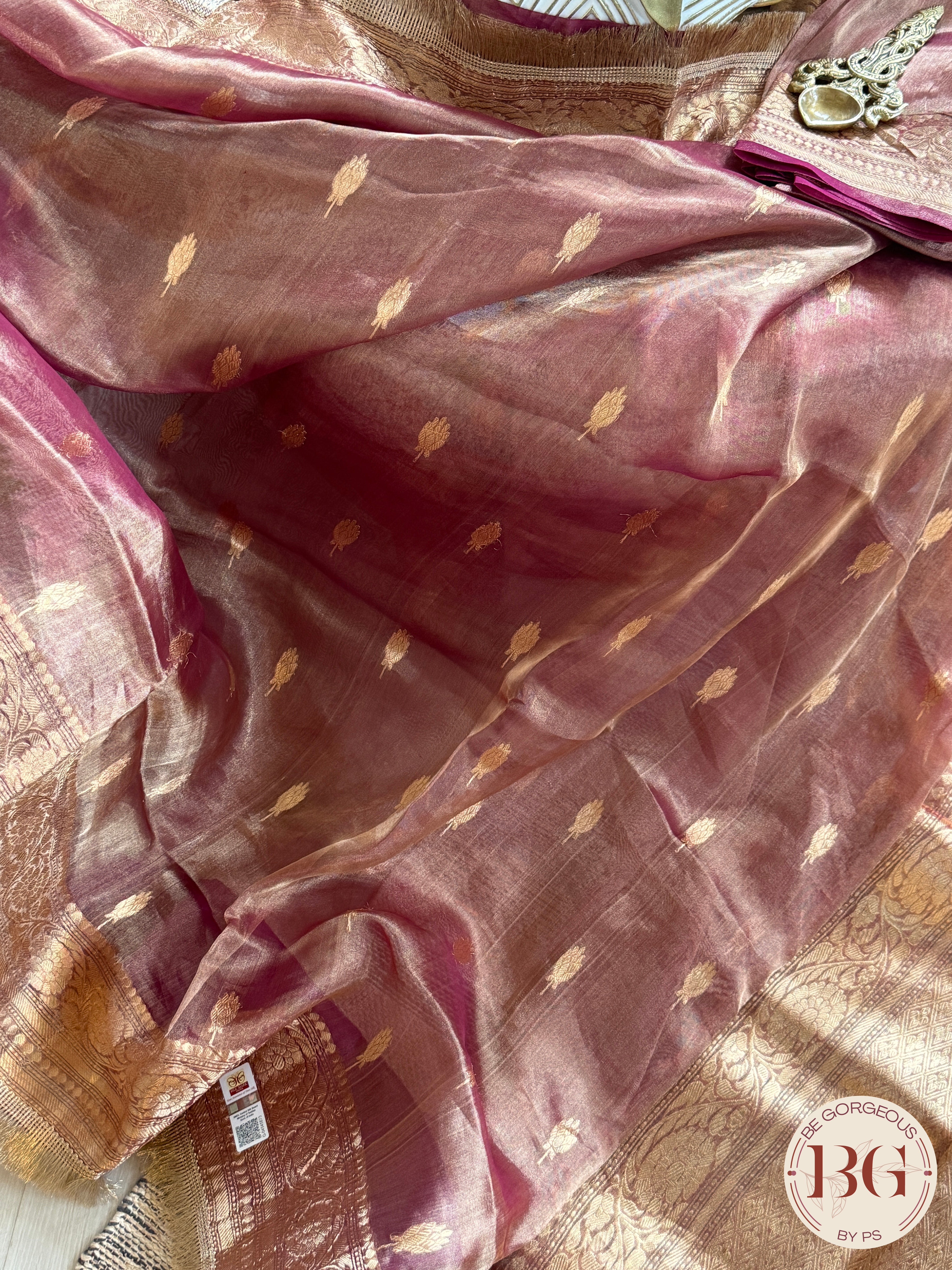 Banarasi Tissue silk mark certified saree with lace - Peach