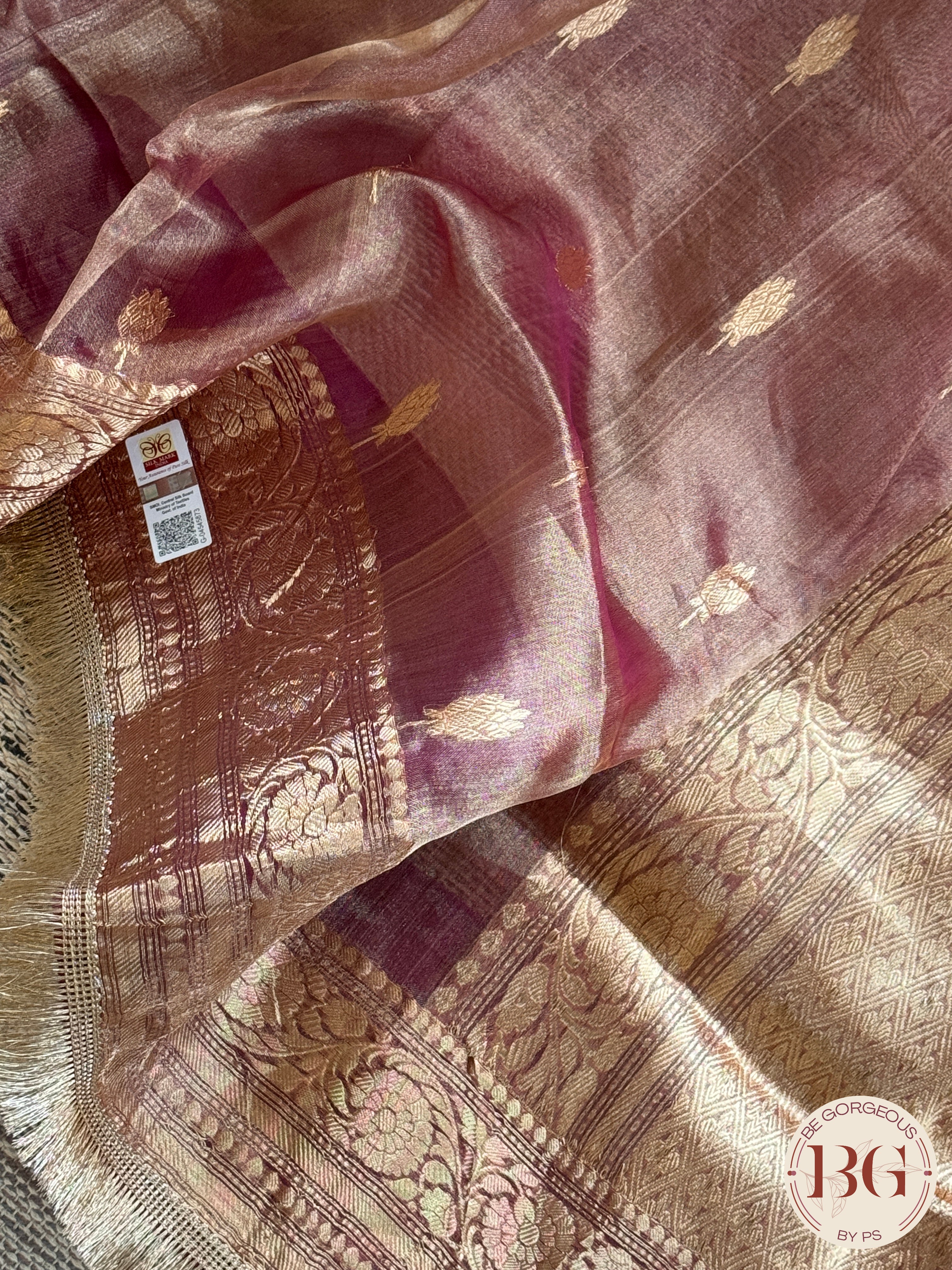 Banarasi Tissue silk mark certified saree with lace - Peach