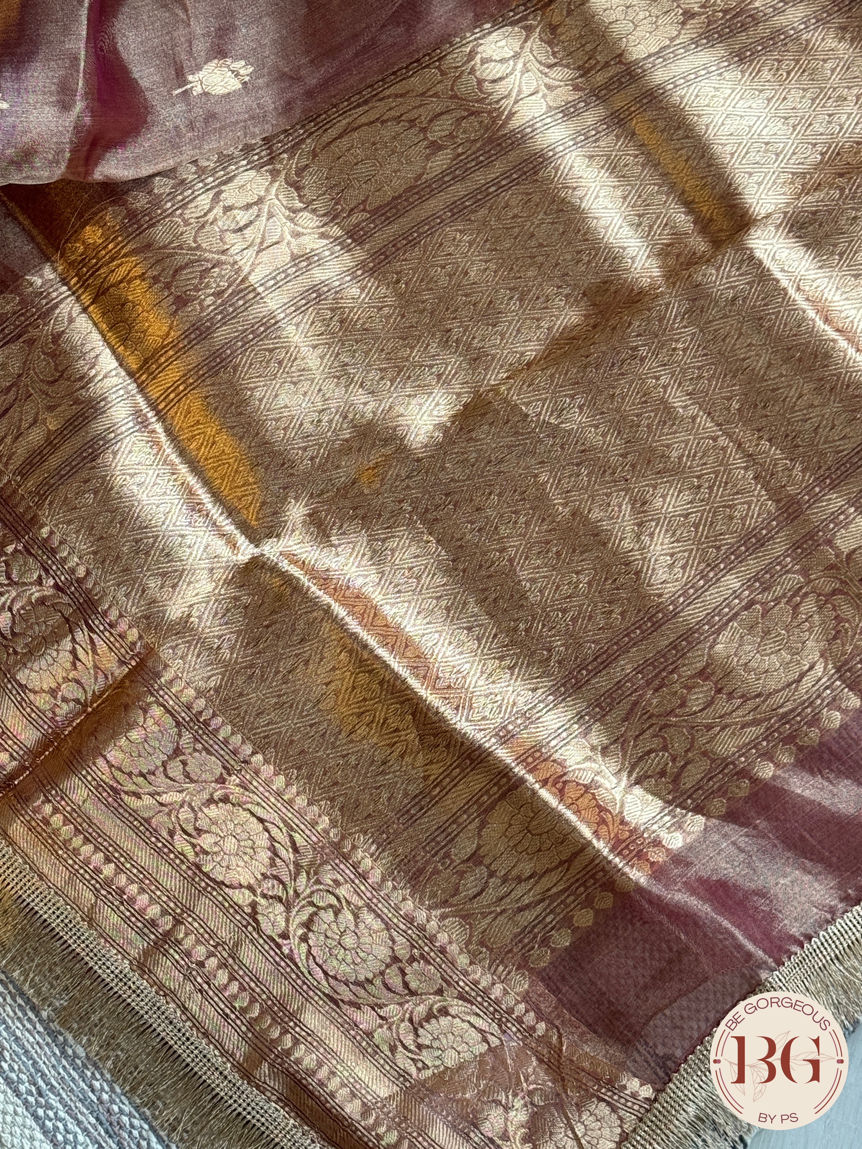 Banarasi Tissue silk mark certified saree with lace - Peach