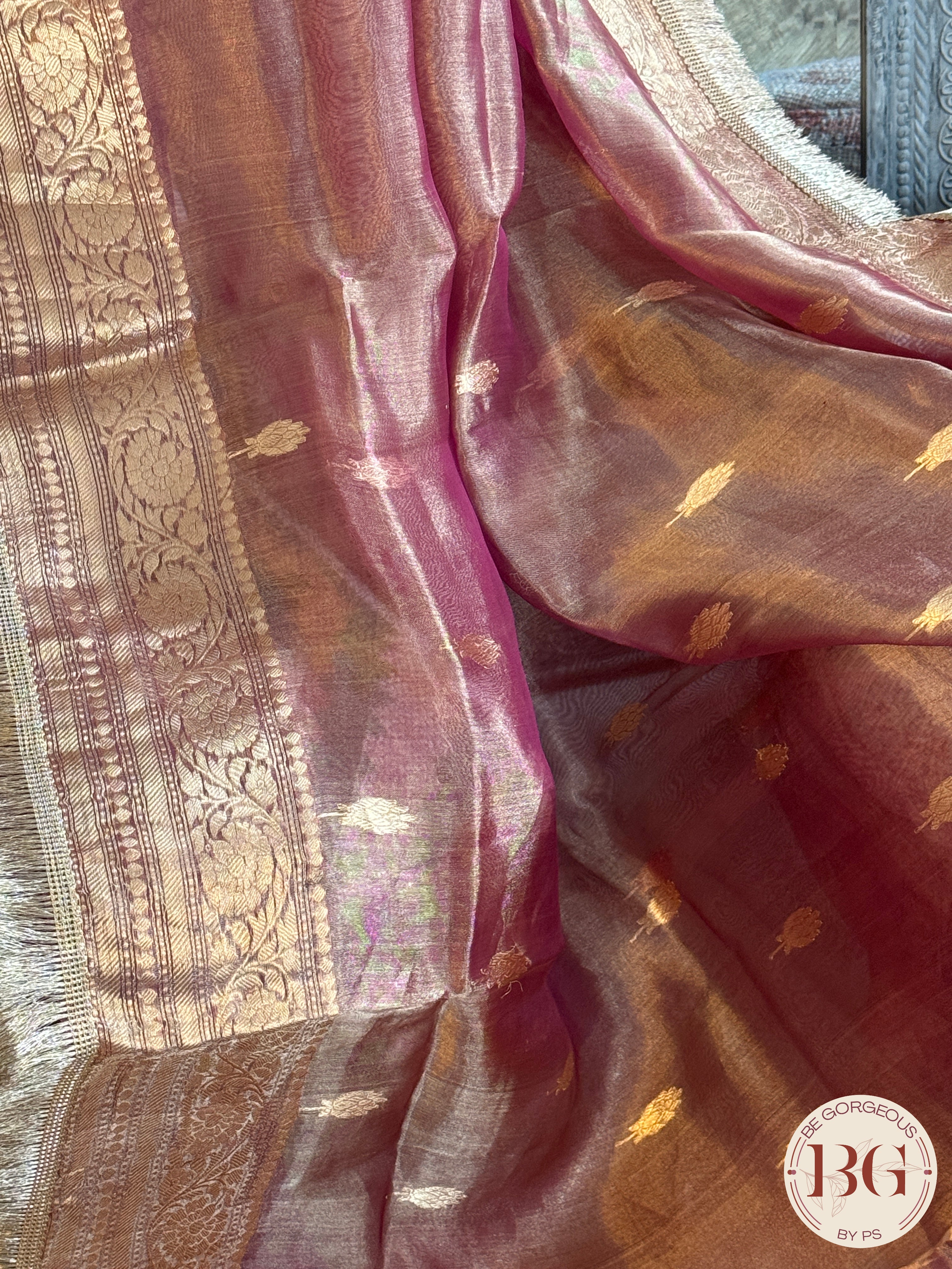 Banarasi Tissue silk mark certified saree with lace - Peach