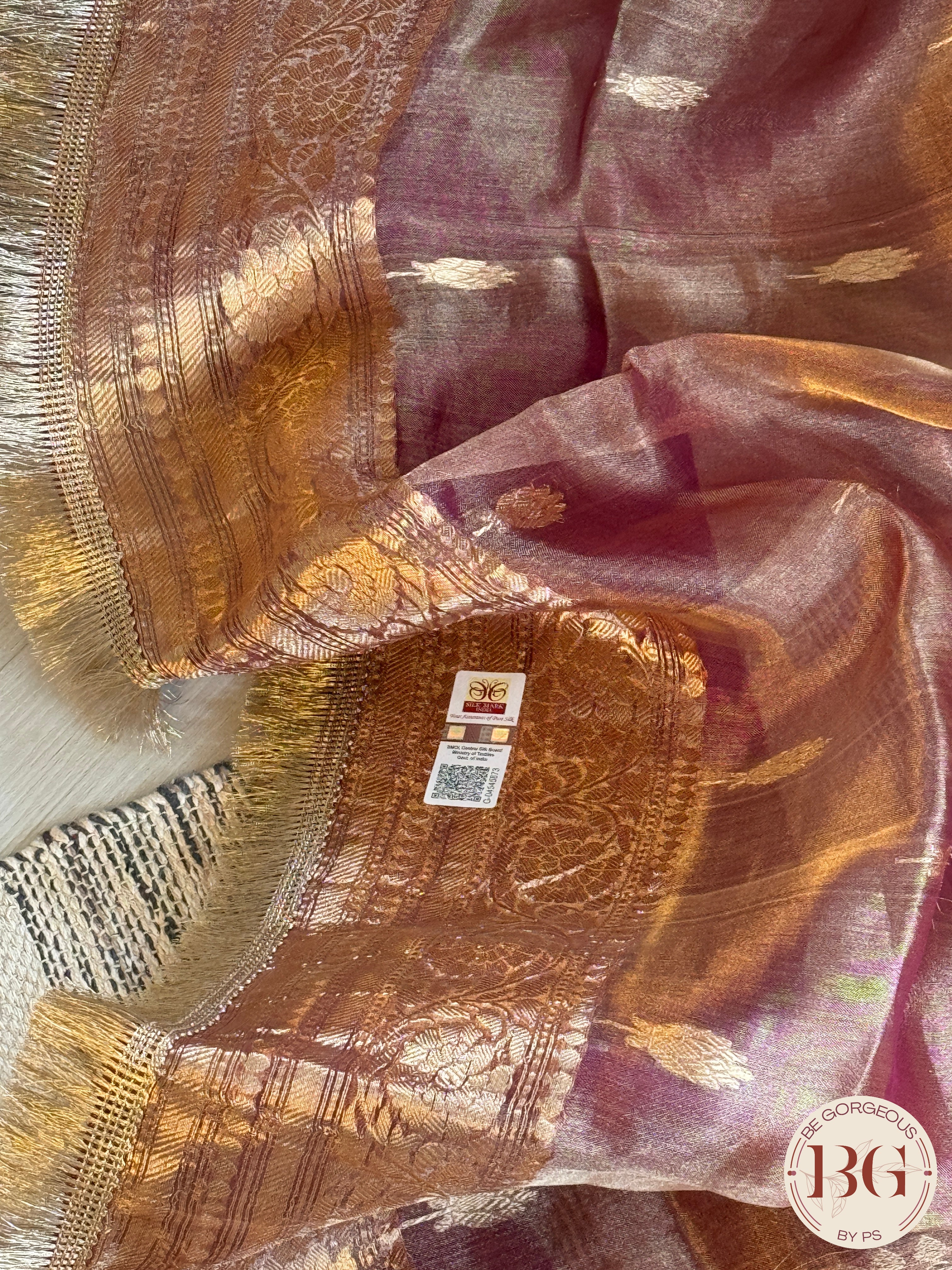 Banarasi Tissue silk mark certified saree with lace - Peach