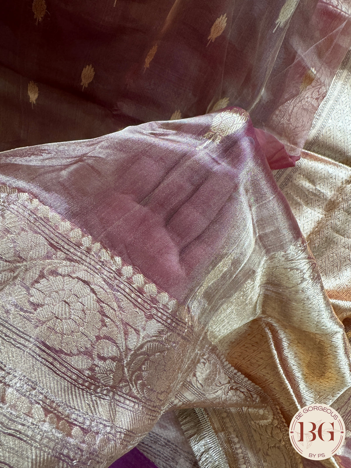 Banarasi Tissue silk mark certified saree with lace - Peach