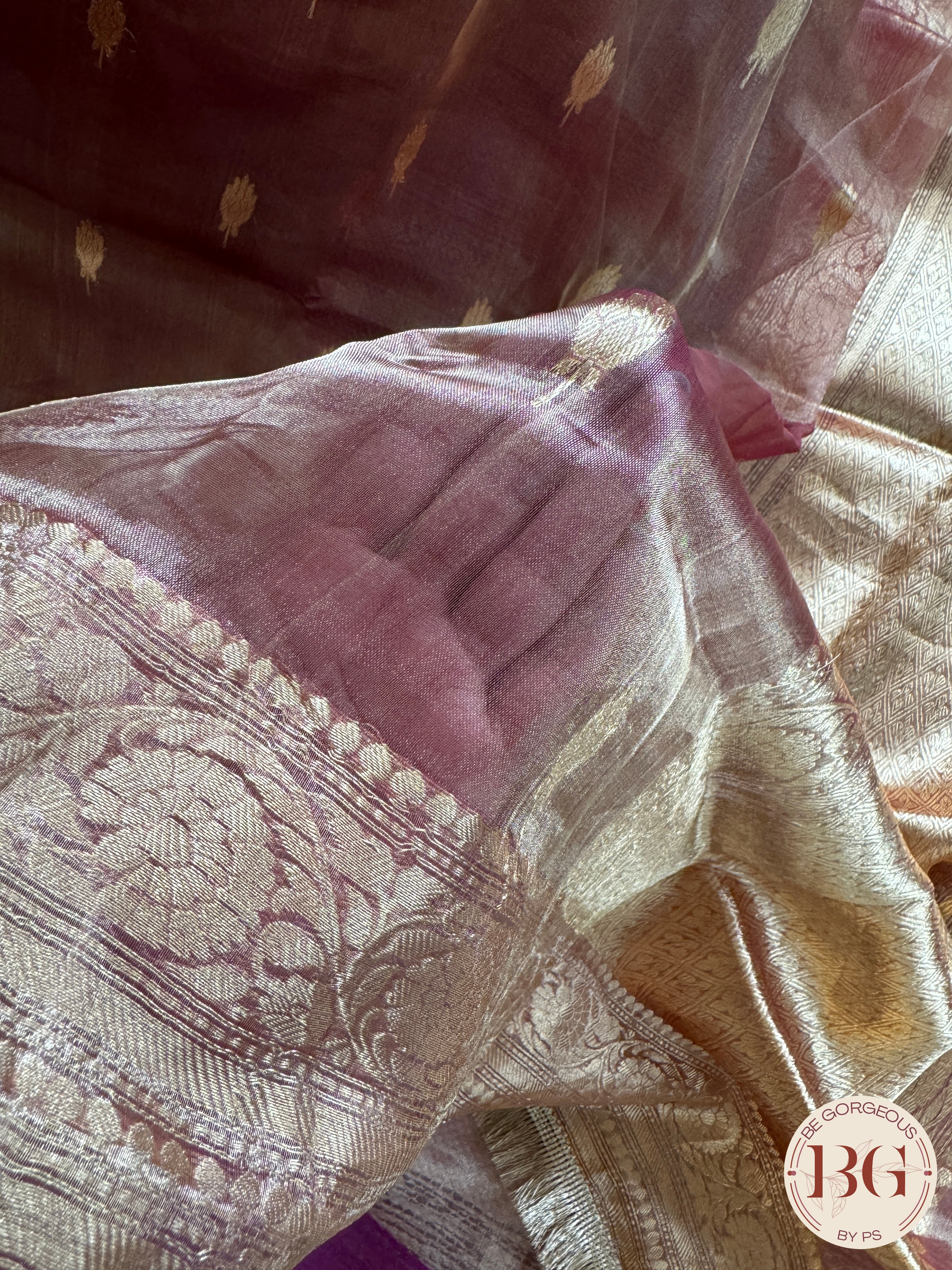 Banarasi Tissue silk mark certified saree with lace - Peach