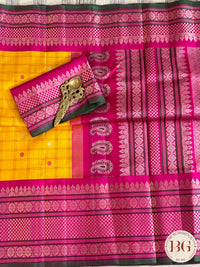 Gadwal handloom pure silk saree - yellow and pink