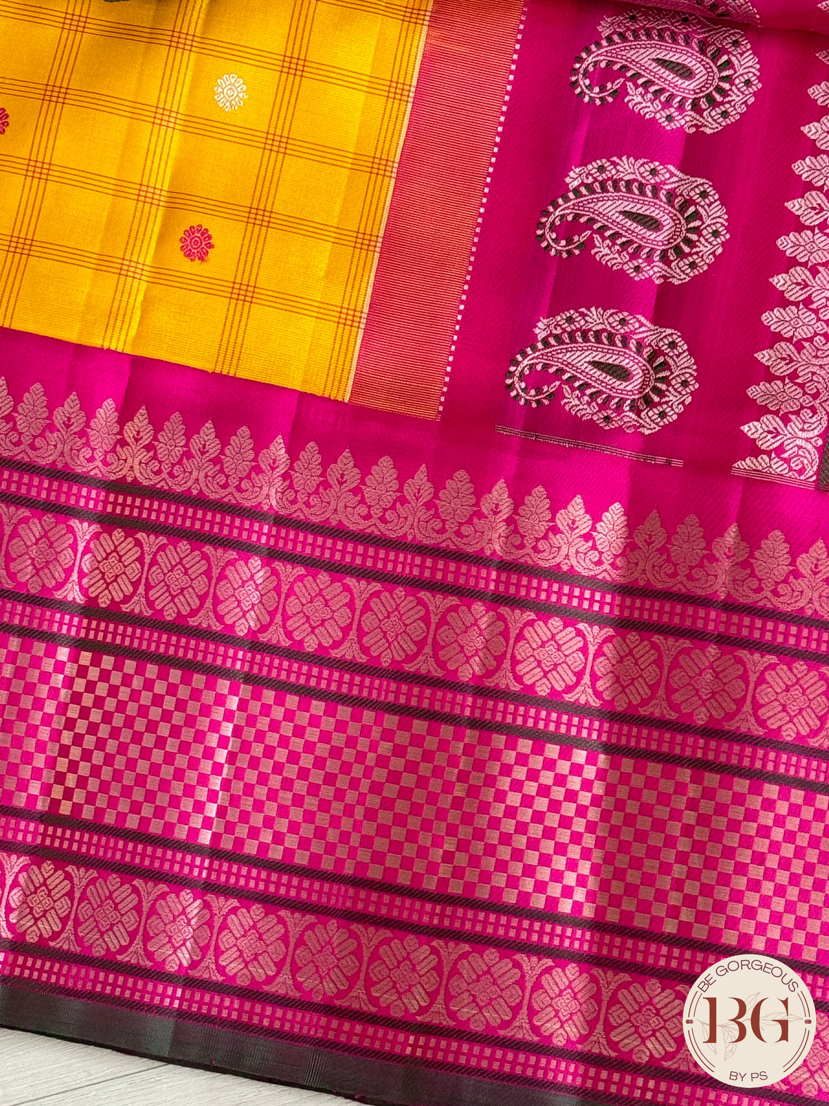 Gadwal handloom pure silk saree - yellow and pink