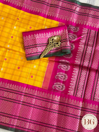 Gadwal handloom pure silk saree - yellow and pink