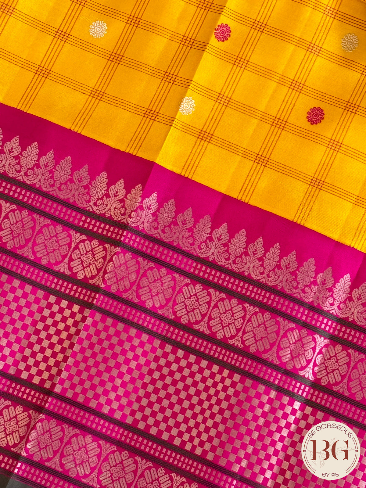 Gadwal handloom pure silk saree - yellow and pink