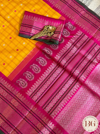 Gadwal handloom pure silk saree - yellow and pink